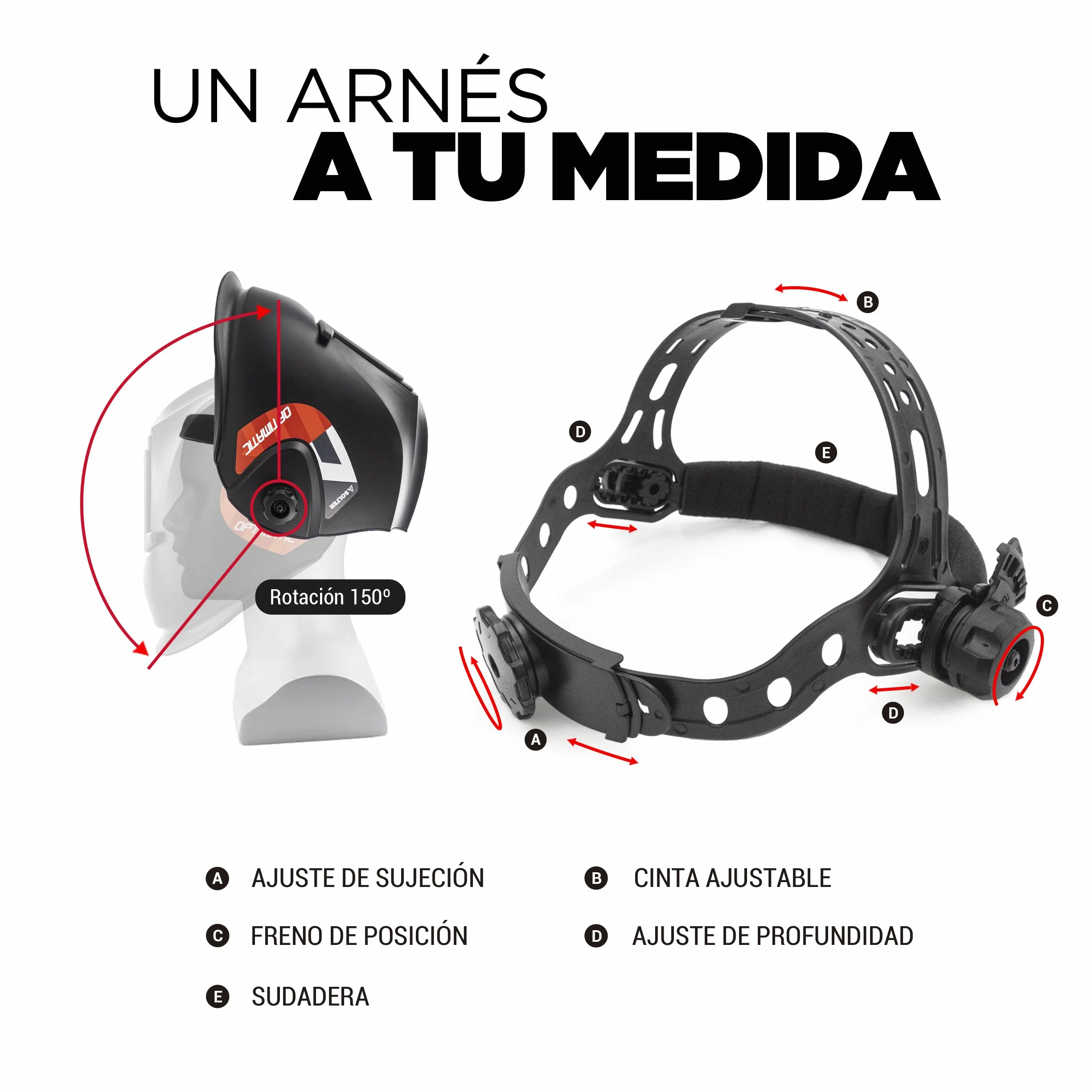 Máscara Electrónica de Soldadura, SOLTER OPTIMATIC 45, Auto Oscurecimiento DIN 4/9-13, Filtro Óptico 1/1/1/2, Visión Clara y Precisa, Arnés Ergonómico Ligero y Ajustable, Compatible con MIG/MAG y TIG.