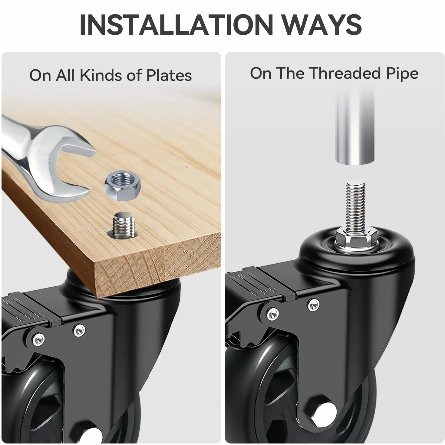 Ruedas para Muebles con Perno M10x1,5x30mm, 75MM Ruedas Giratorias con Freno, Ruedas Pivotantes 360 Grado que No Dejan Marcas, 4 Ruedas Transporte de Doble Rodamiento Capacidad 400KG