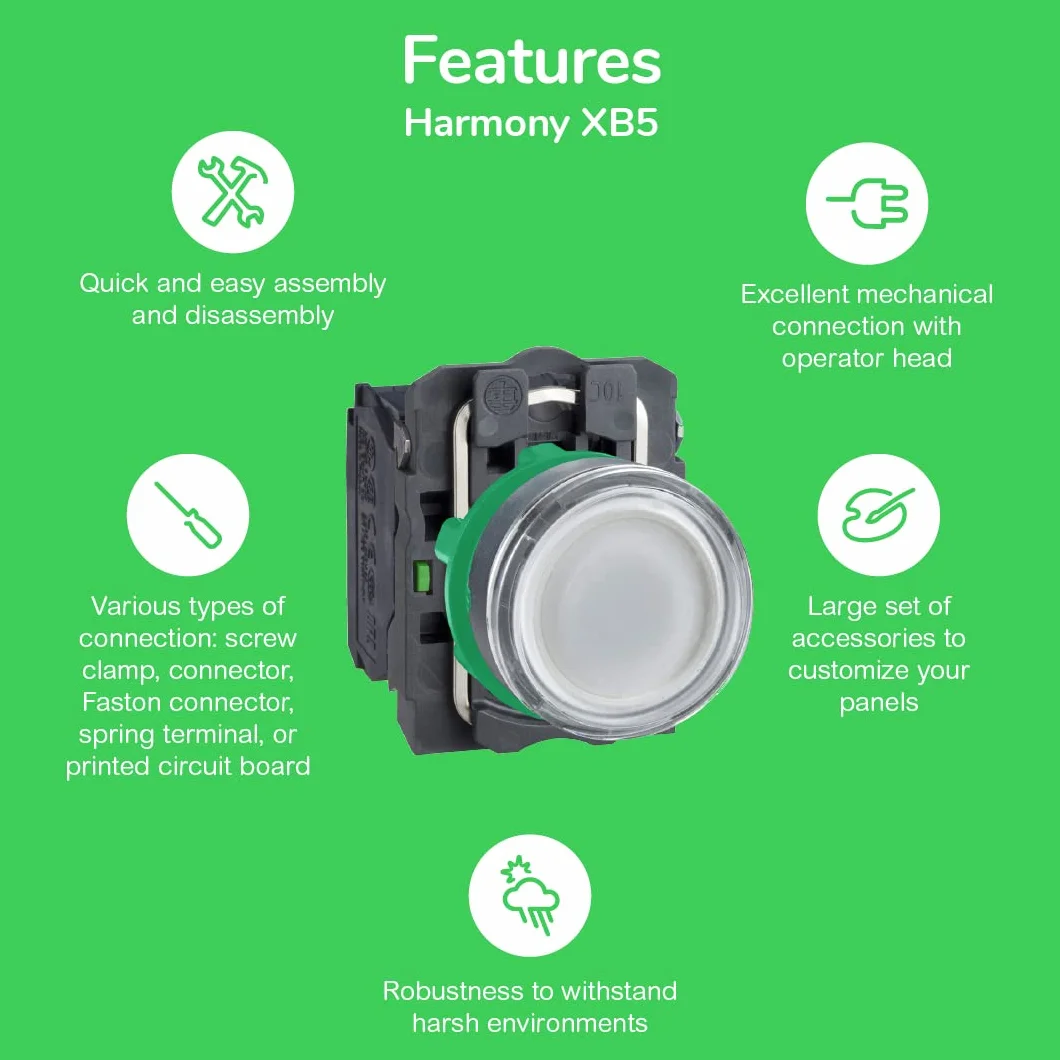 Schneider Electric XB5AW31M5 Pulsador Luminoso, 1NA+1NC, 220-240V, 22mm Ø, 57mm x 30mm x 42mm, Blanco