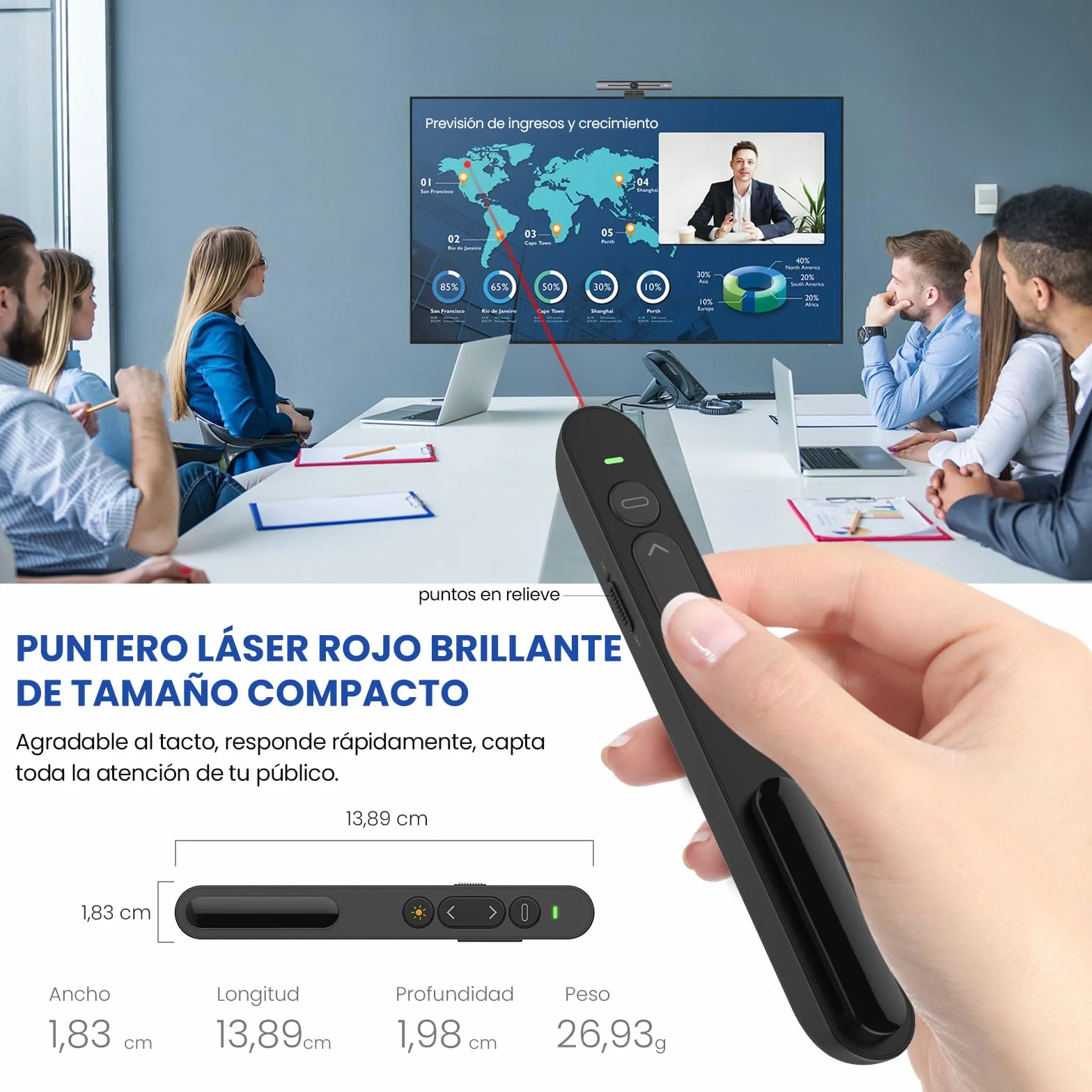 Puntero Presentaciones Remoto para PowerPoint, Keynote, Google Slides, PDF, MS Word, Plug & Play
