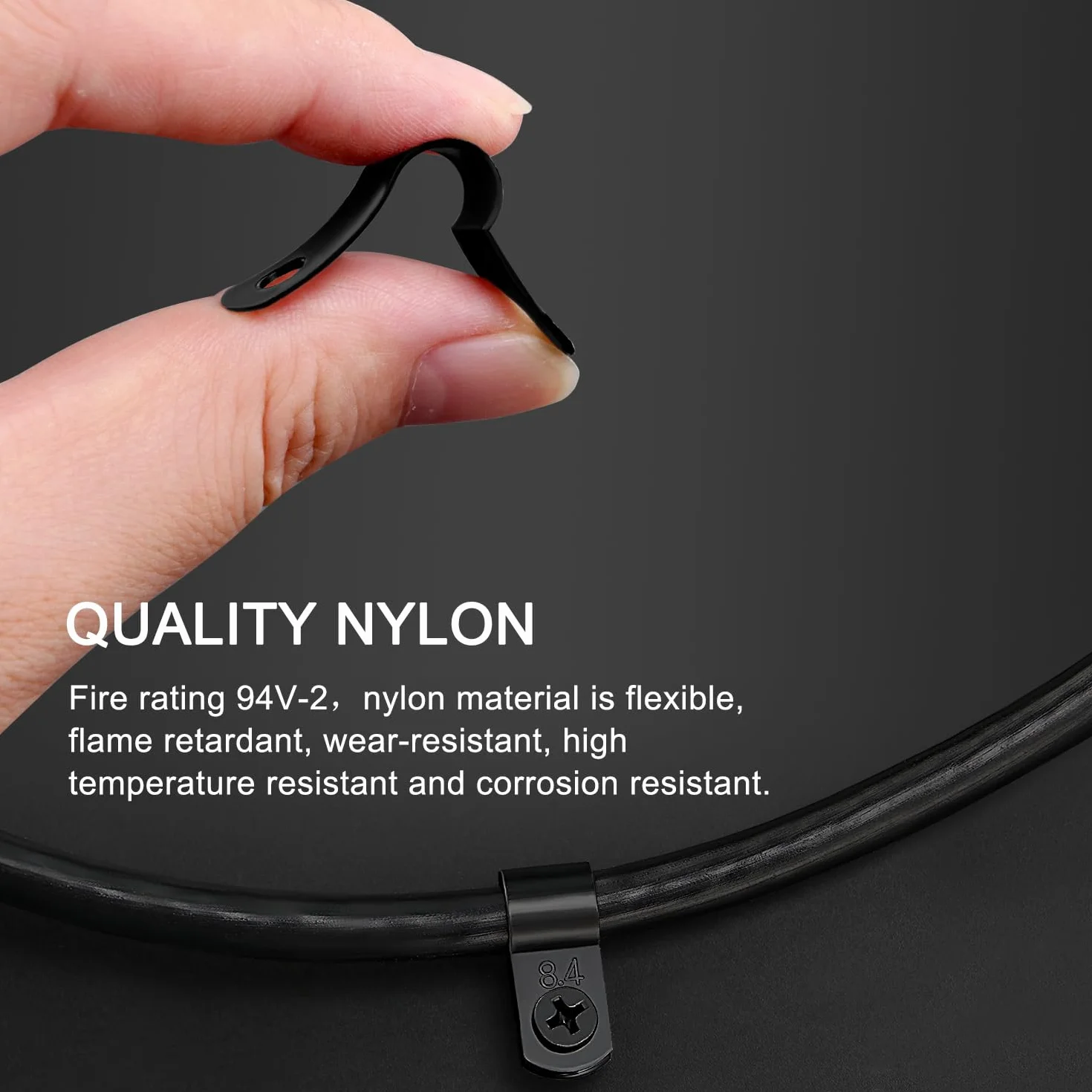 VooGenzek 100 Piezas 8.4mm (5/16 Pulgada) Clips de Cable de Nailon Tipo R, Abrazaderas de Cable Tipo R con 100 Piezas de Tornillos, para Gestión de Cables (Negro)