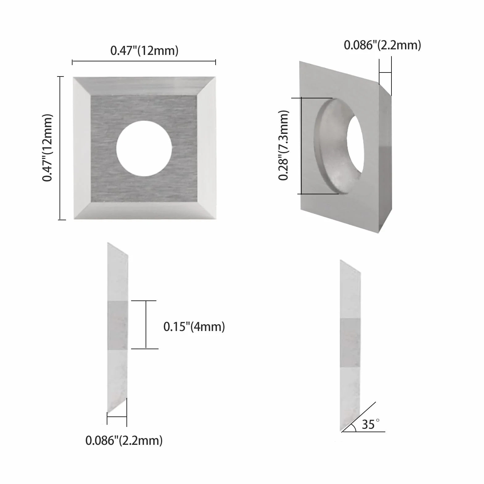 Placas de corte reversibles, cuchillas reversibles 10 piezas, insertos de metal duro cuadrados con filos laterales. Metal duro intercambiable para fresas planas para madera, herramienta de torneado