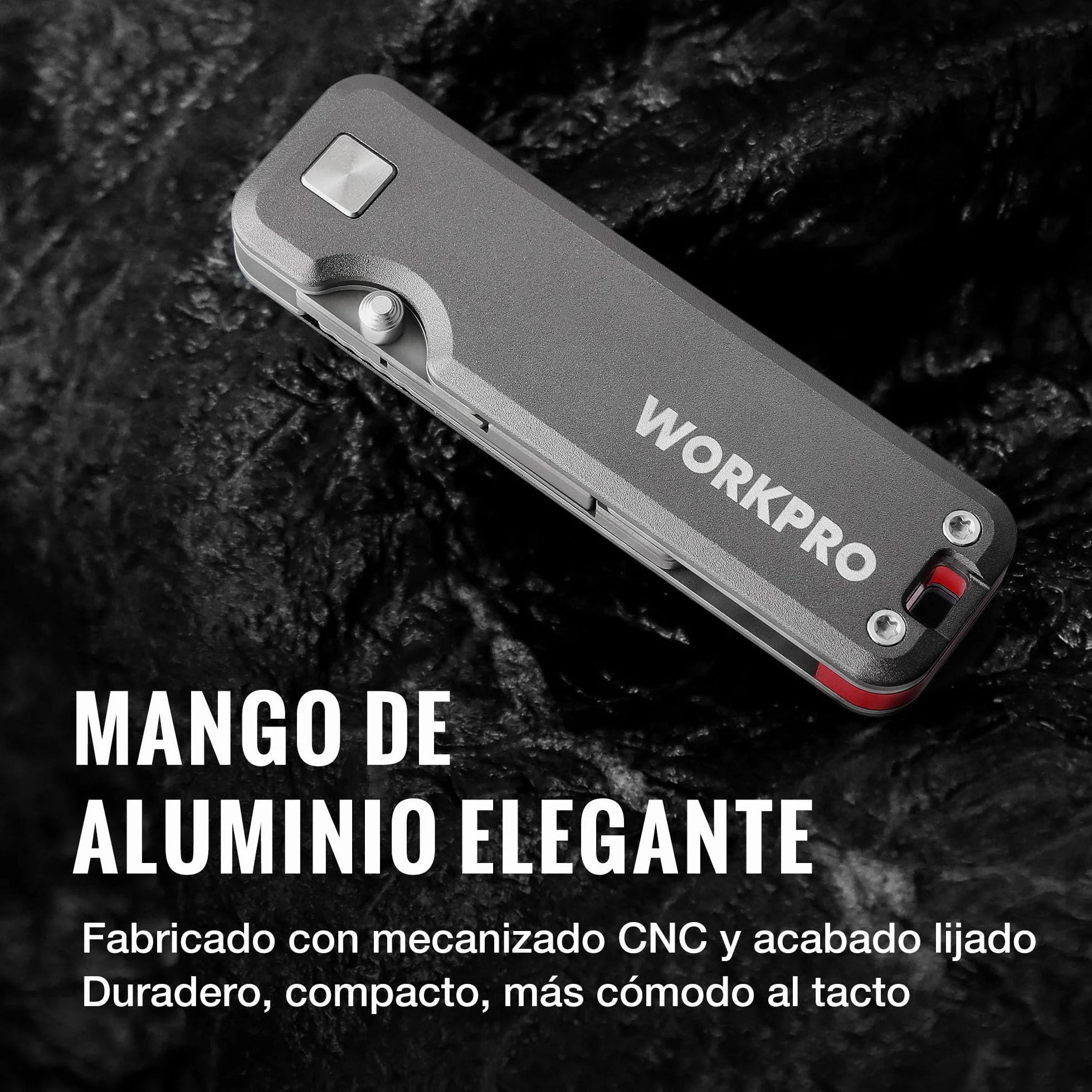 WORKPRO Cúter Plegable de Titanio CNC, Navaja Utilitaria Profesional con Mango de Aluminio Ligero, Incluye 10 Cuchillas Adicionales