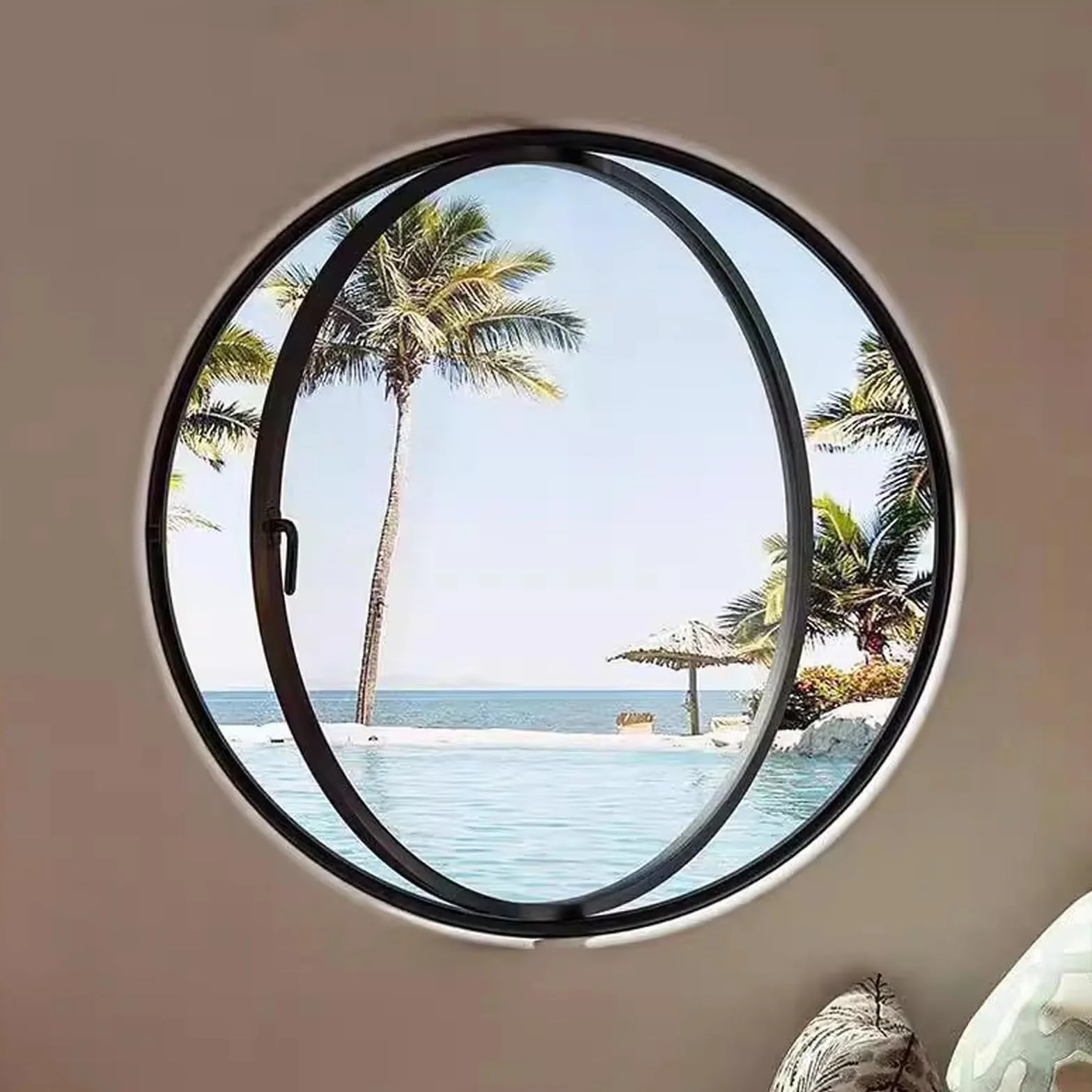 Ventanas de Ojo de Buey Redondas, Ventanas corredizas, Persianas Exterior, for baño, Dormitorio, Sala de Estar(Black,70x70cm/28x28in)