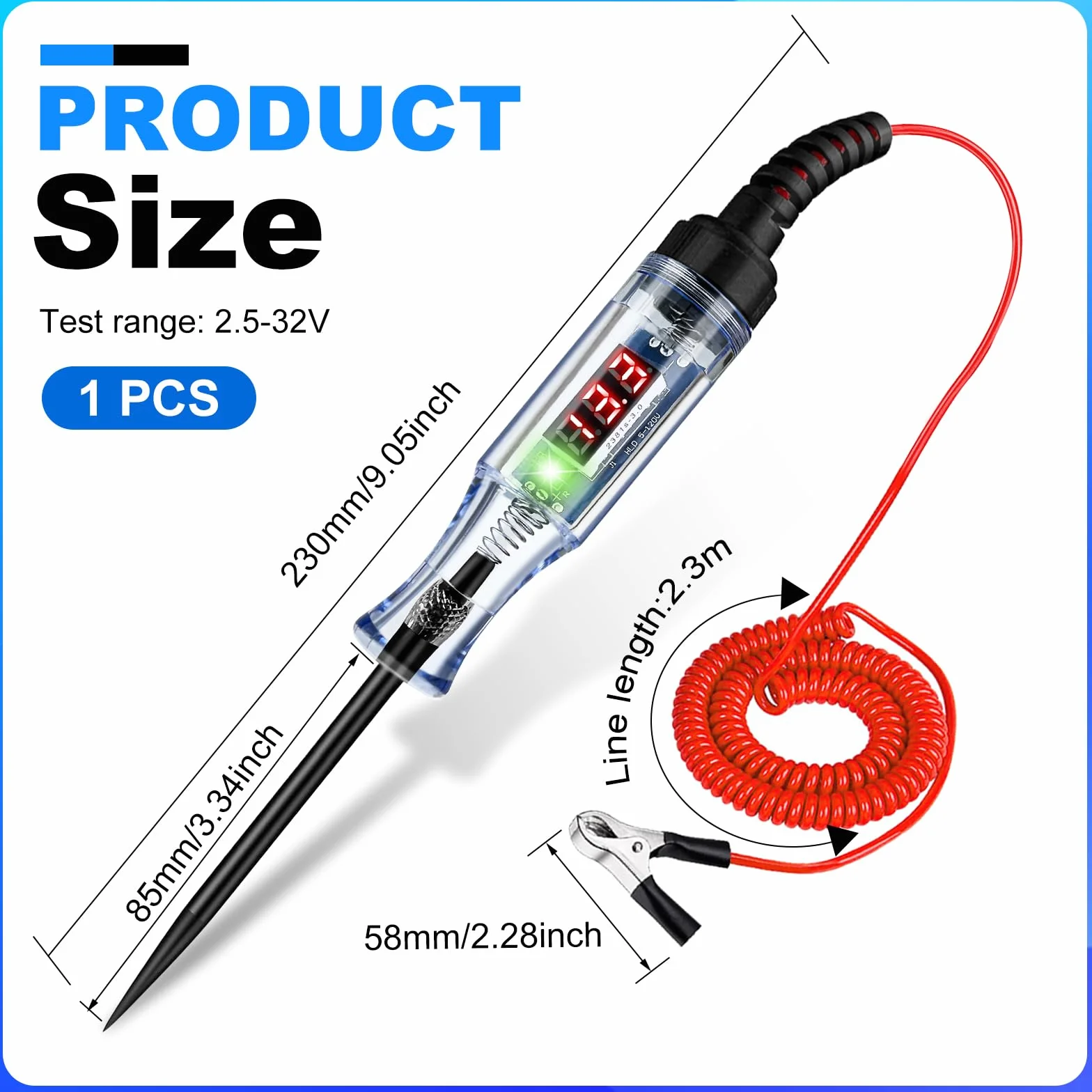Probador de fusibles y kit de fusibles de coche (2.5-32 V, con pantalla digital LED y indicador luminoso)