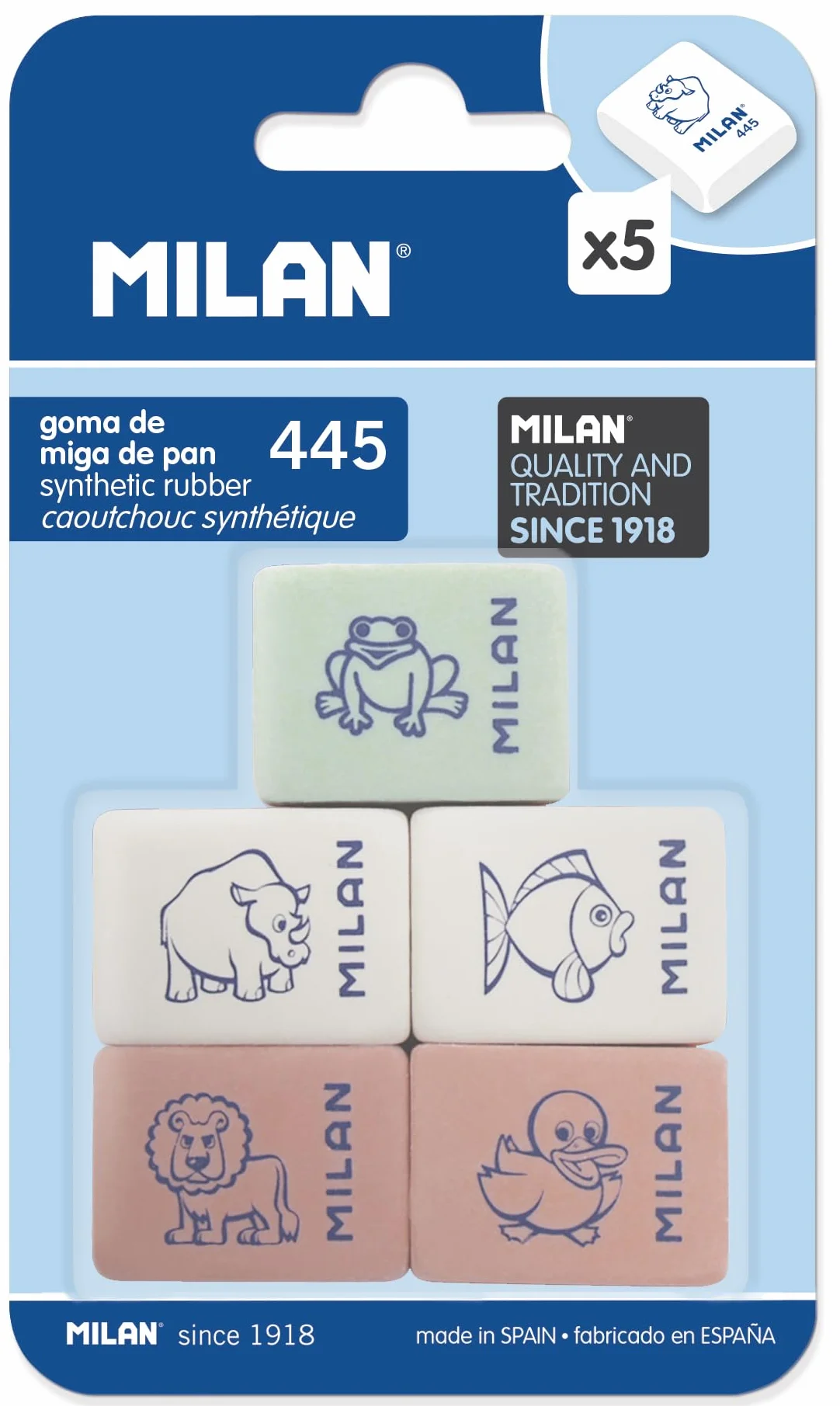 MILAN Blíster 5 gomas Rectangulares con dibujos infantiles 445