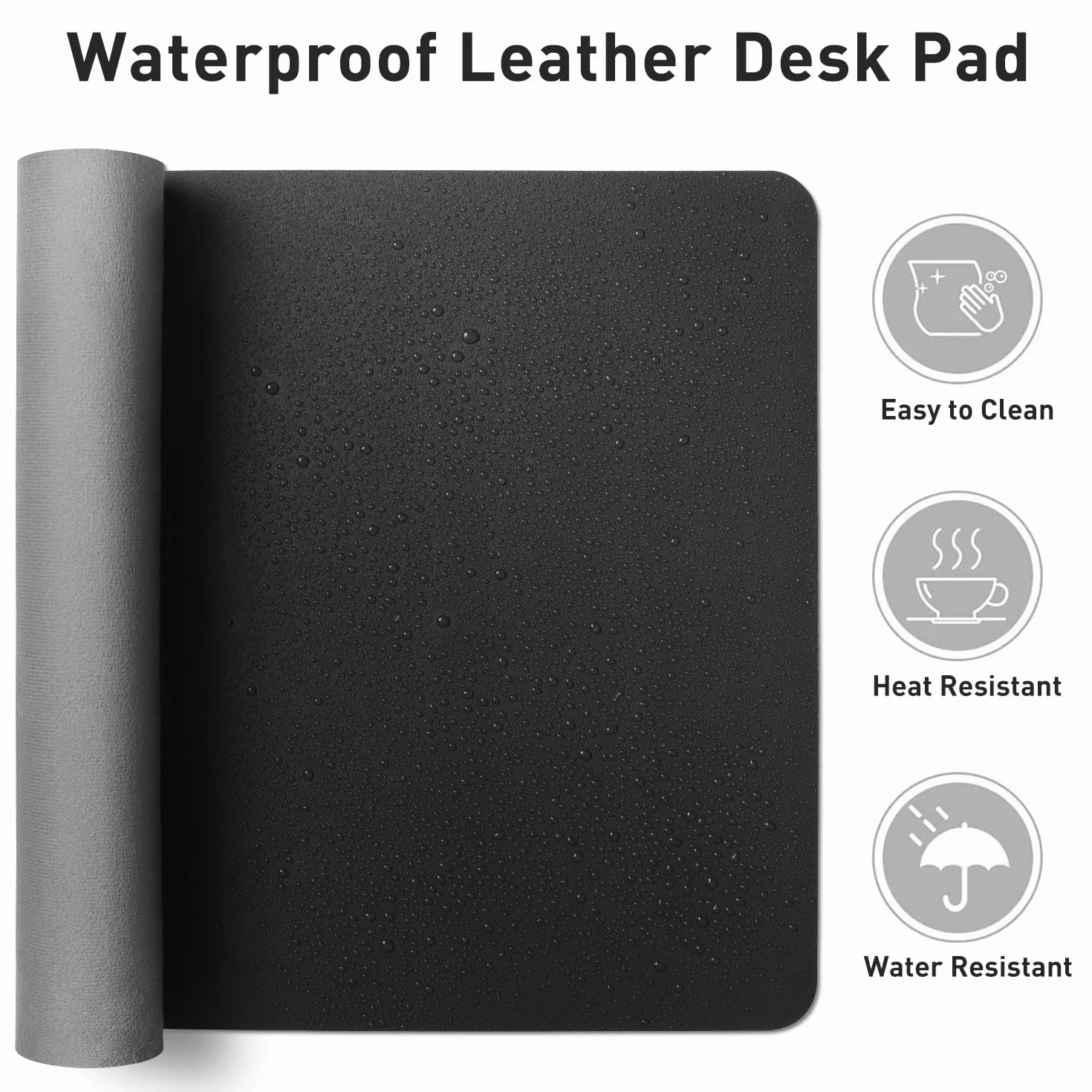 Alfombrilla de escritorio de cuero PU antideslizante 91x43cm Negro para oficina hogar juegos