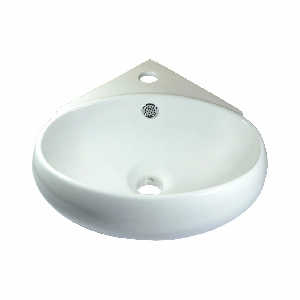 Omeere - Lavabo de cerámica para esquina (39 x 37,5 cm, montaje en pared, ovalado, semicírculo), color blanco