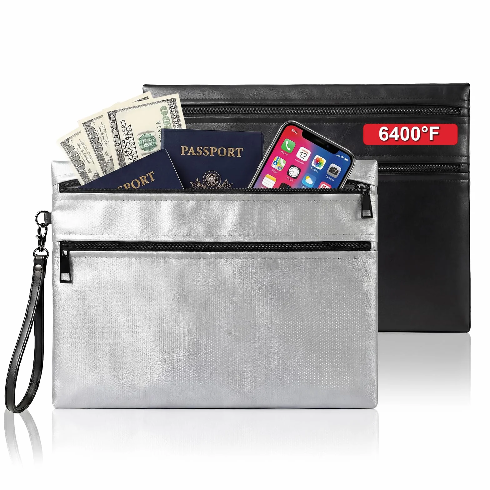 2 Piezas Bolsa Ignífuga, Bolsa Para Documentos Impermeable E Ignífuga(28x19cm,6400℉), 12 Capas Aislantes, Se Puede Utilizar Para Guardar Dinero En Efectivo, Pasaportes Y Objetos De Valor