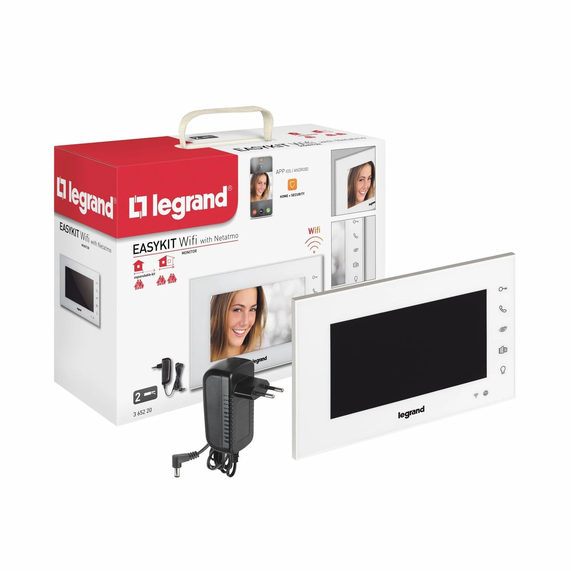 Legrand, Easykit WiFi, Monitor Adicional de Videoportero, Pantalla a Color de 7", Control Mediante App, configuración personalizada, 1 o 2 Unidades Familiares, Blanco, 365220