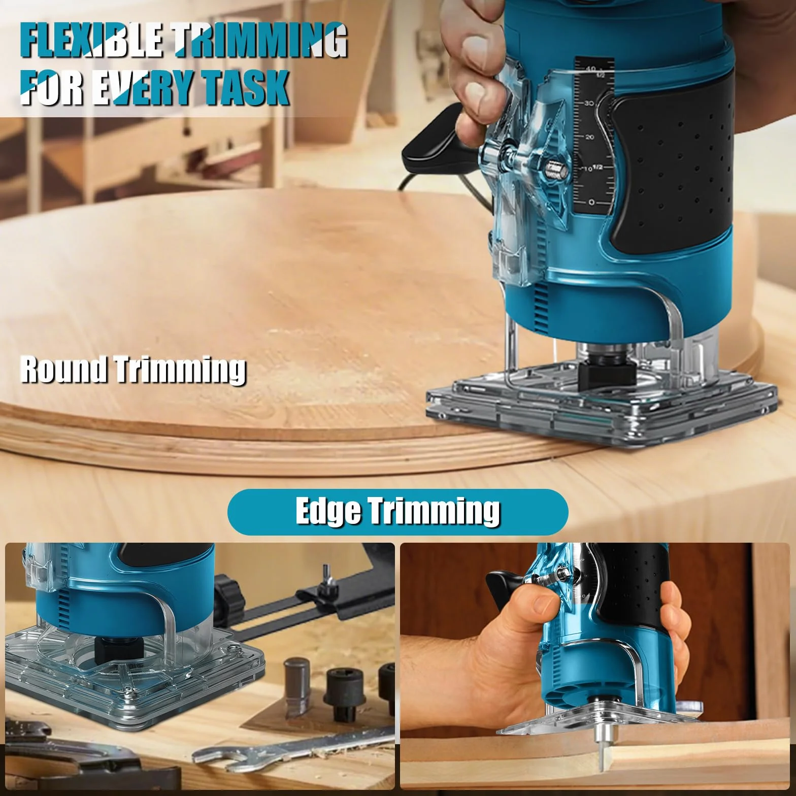Fresadora con batería compatible con batería Makita de 18 V, 800 W sin escobillas, juego de fresa de cantos sin escobillas con 5 velocidades, pinza de sujeción de 6,35 mm, 30000 rpm, fresa de madera