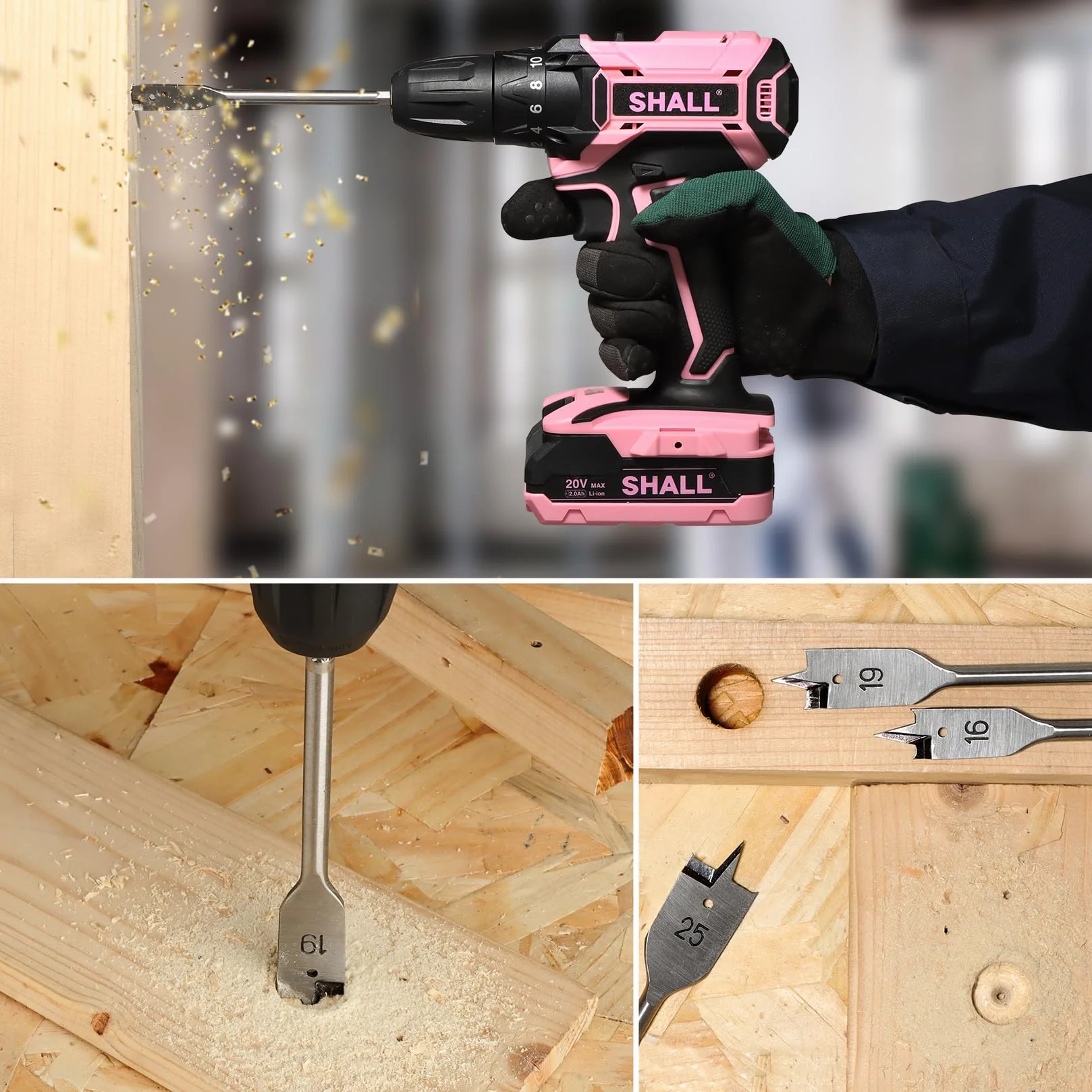 SHALL 8 piezas Juego de Brocas de Pala, vástago hexagonal de cambio rápido de 1/4 de pulgada, Ø 6-32 mm, broca plana para madera, con bolsa de almacenamiento