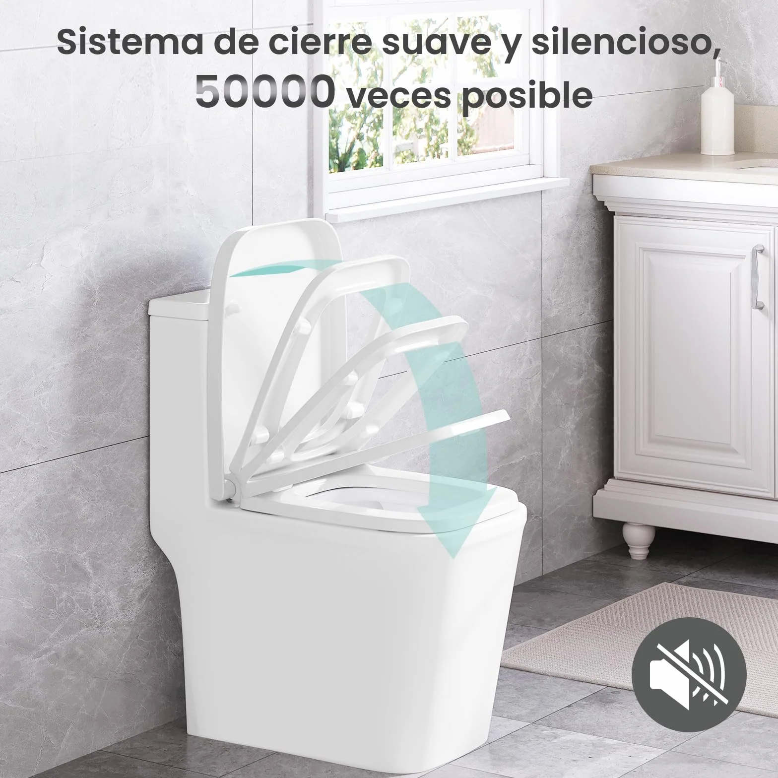 WOLTU WS2615-Asiento para Inodoro con Descenso automático, fijación rápida y duroplast, Cierre Suave, Revestimiento Duroplástico, Blanco, 45,5 x 36,7 x 5,4 cm
