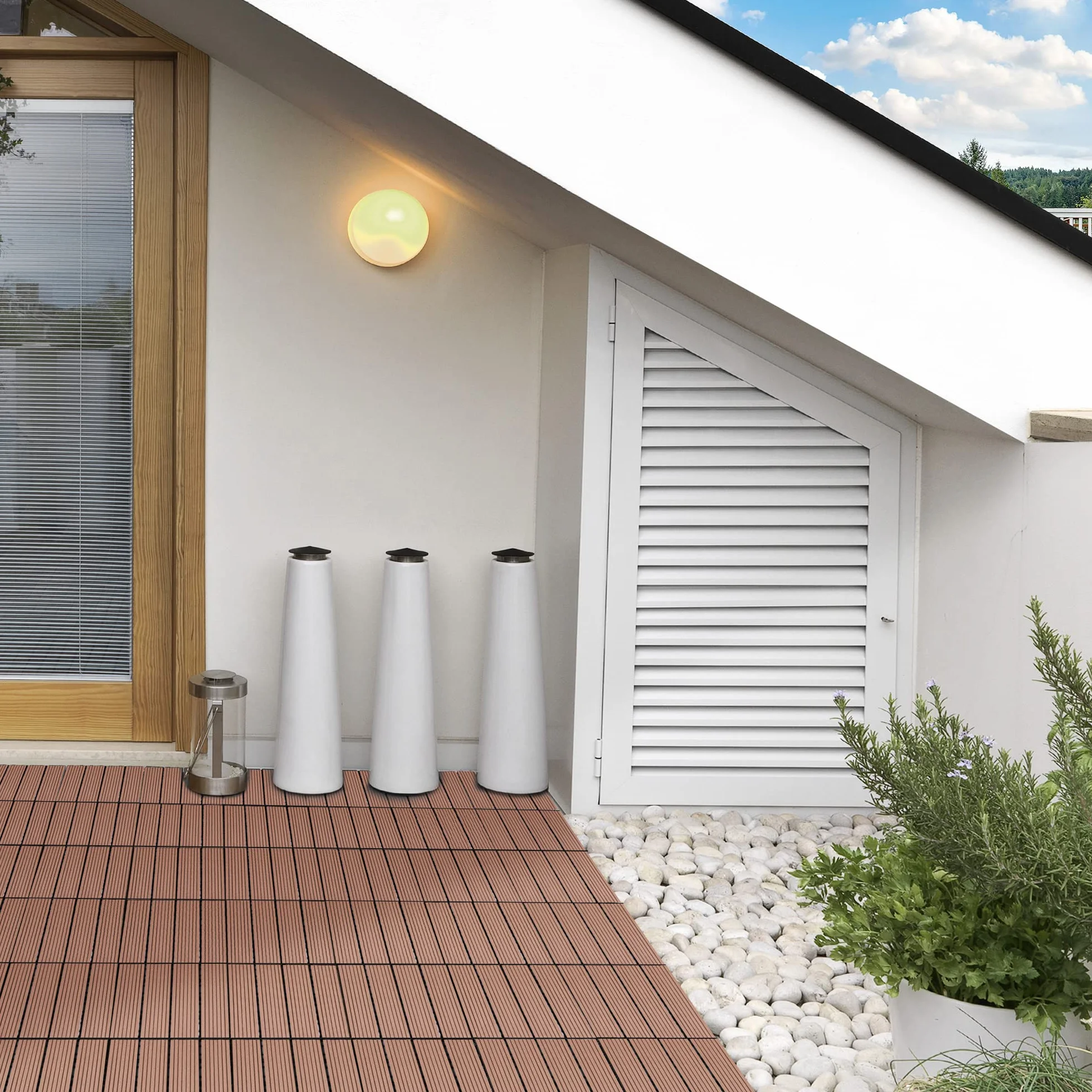 Outsunny Set de 11 Piezas Baldosas de Exterior 30x30 cm 1 m² Suelo de Jardín Exterior Antideslizantes y Resistentes al Clima de Fácil Instalación para Jardín Terraza Balcón Marrón