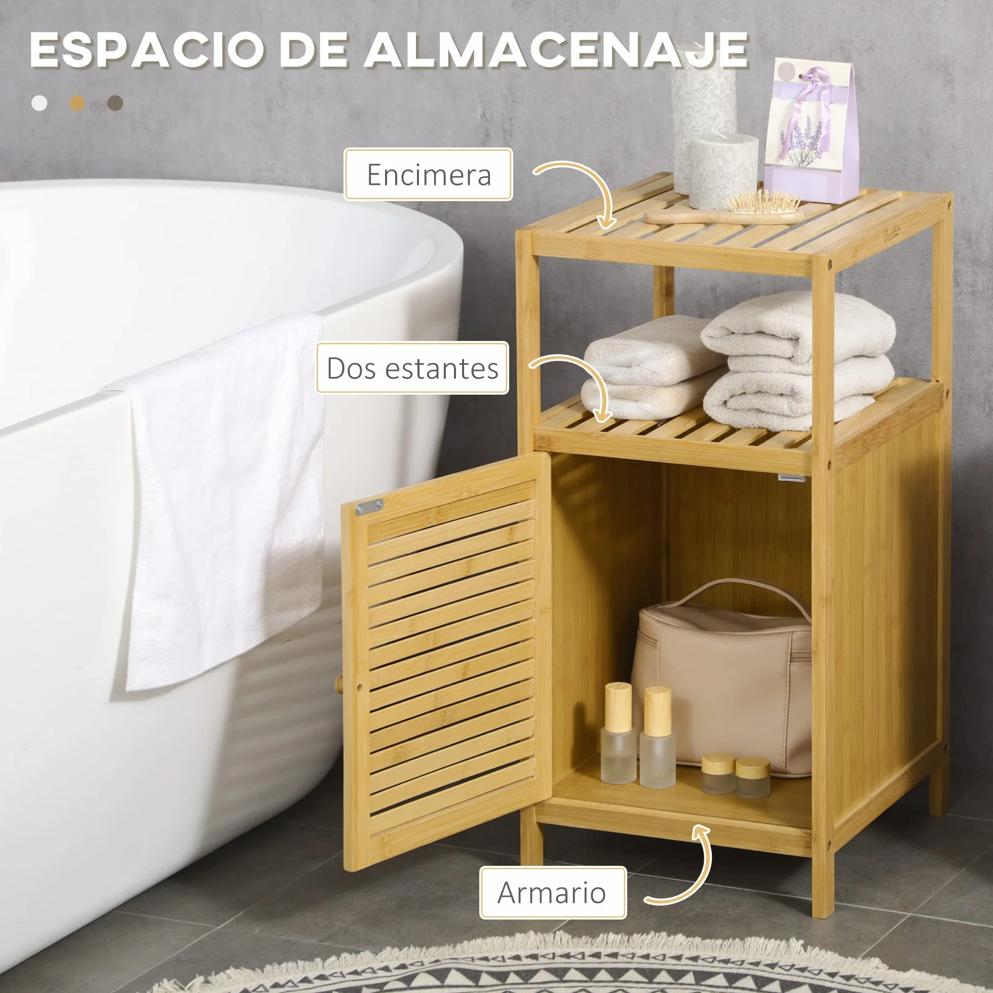 Kleankin Estantería de Baño Bambú 33x36,5x67 cm Natural