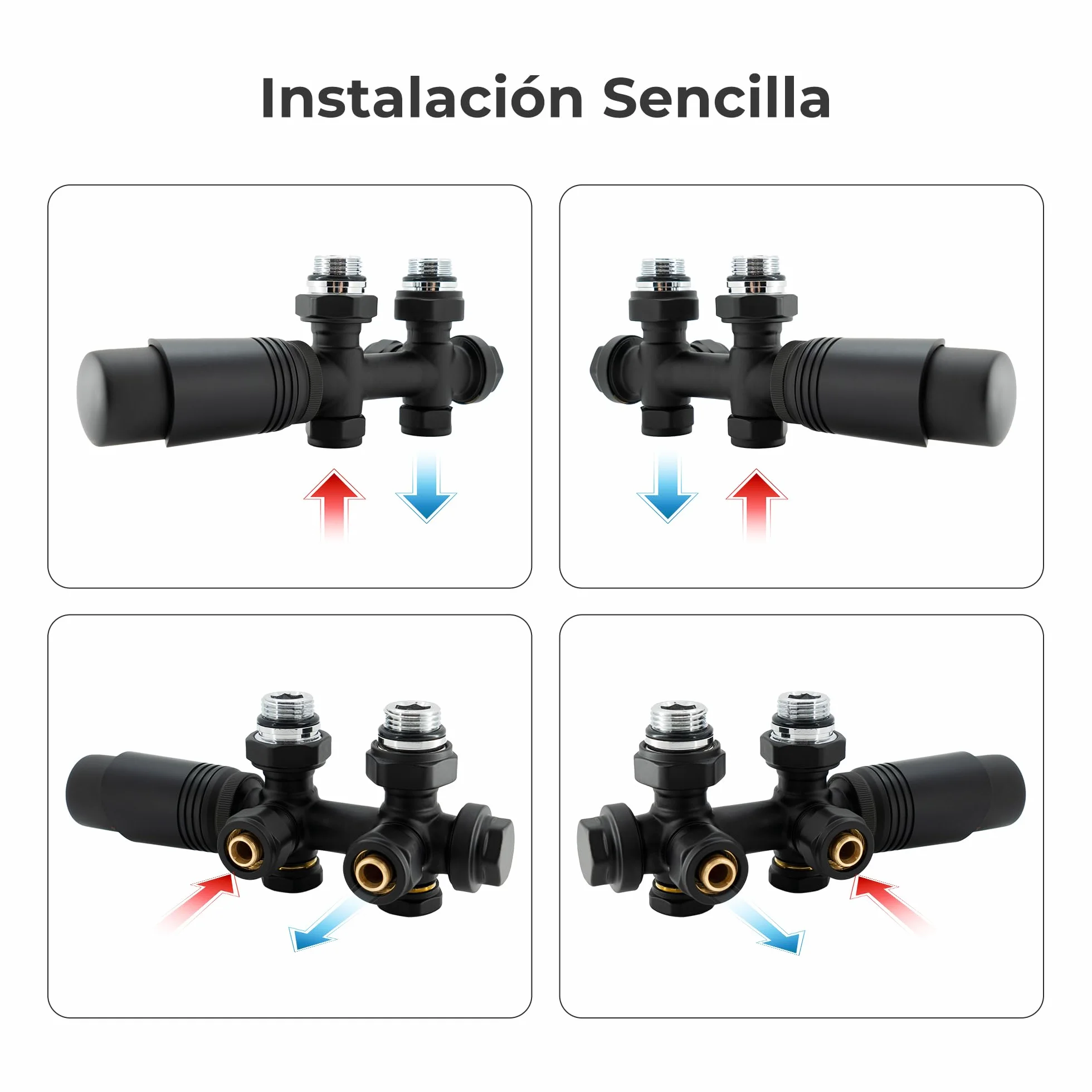 Vancoco Válvula de radiador angular válvulas para radiadores con bloqueo H conexiones centrales de 50 mm universal válvula radiador con cabezal termostático válvula para radiador negro