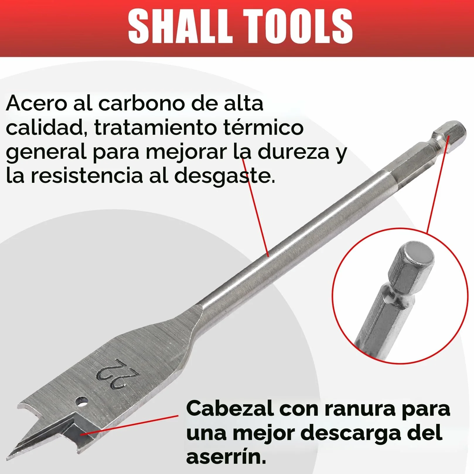 SHALL 8 piezas Juego de Brocas de Pala, vástago hexagonal de cambio rápido de 1/4 de pulgada, Ø 6-32 mm, broca plana para madera, con bolsa de almacenamiento