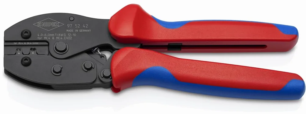 KNIPEX PreciForce Alicate para crimpar terminales para conectores MC4/MC4 EVO 2 con mangos multicomponente 220 mm, 97 52 42