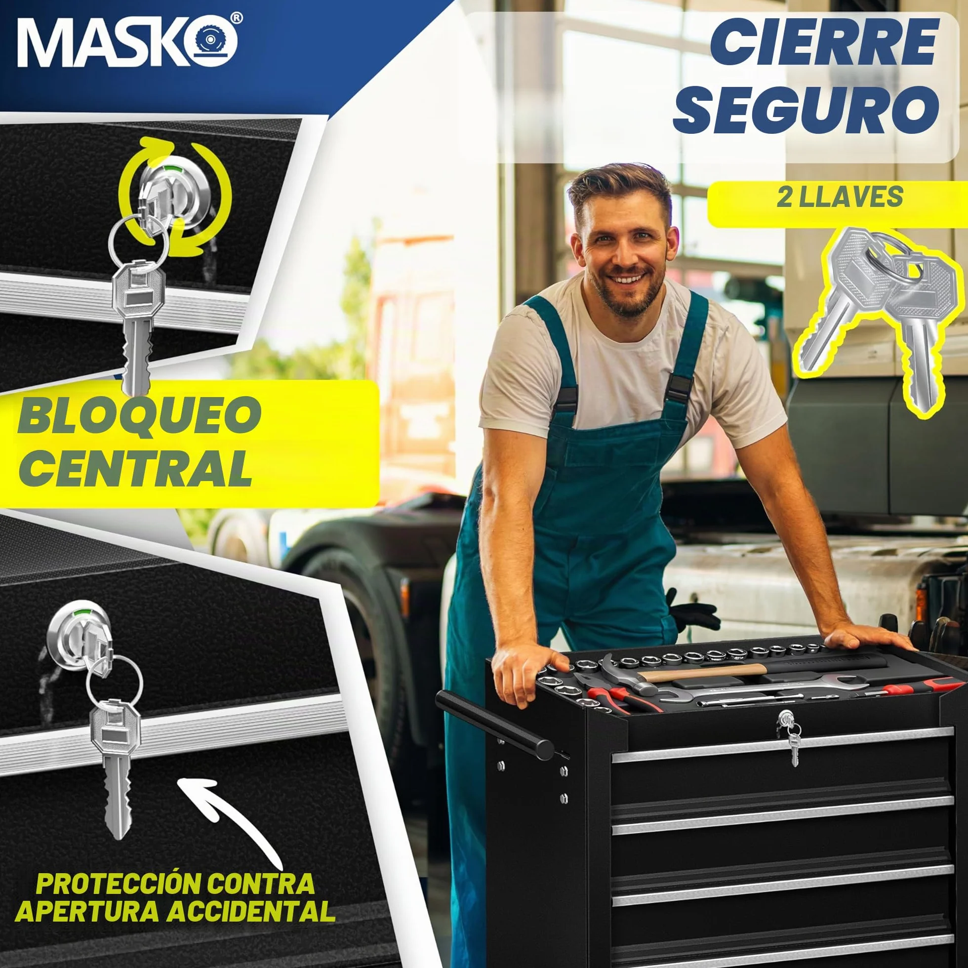 Masko® - Carro de taller con ruedas, carro de herramientas, caja de herramientas, 5 y 7 compartimentos