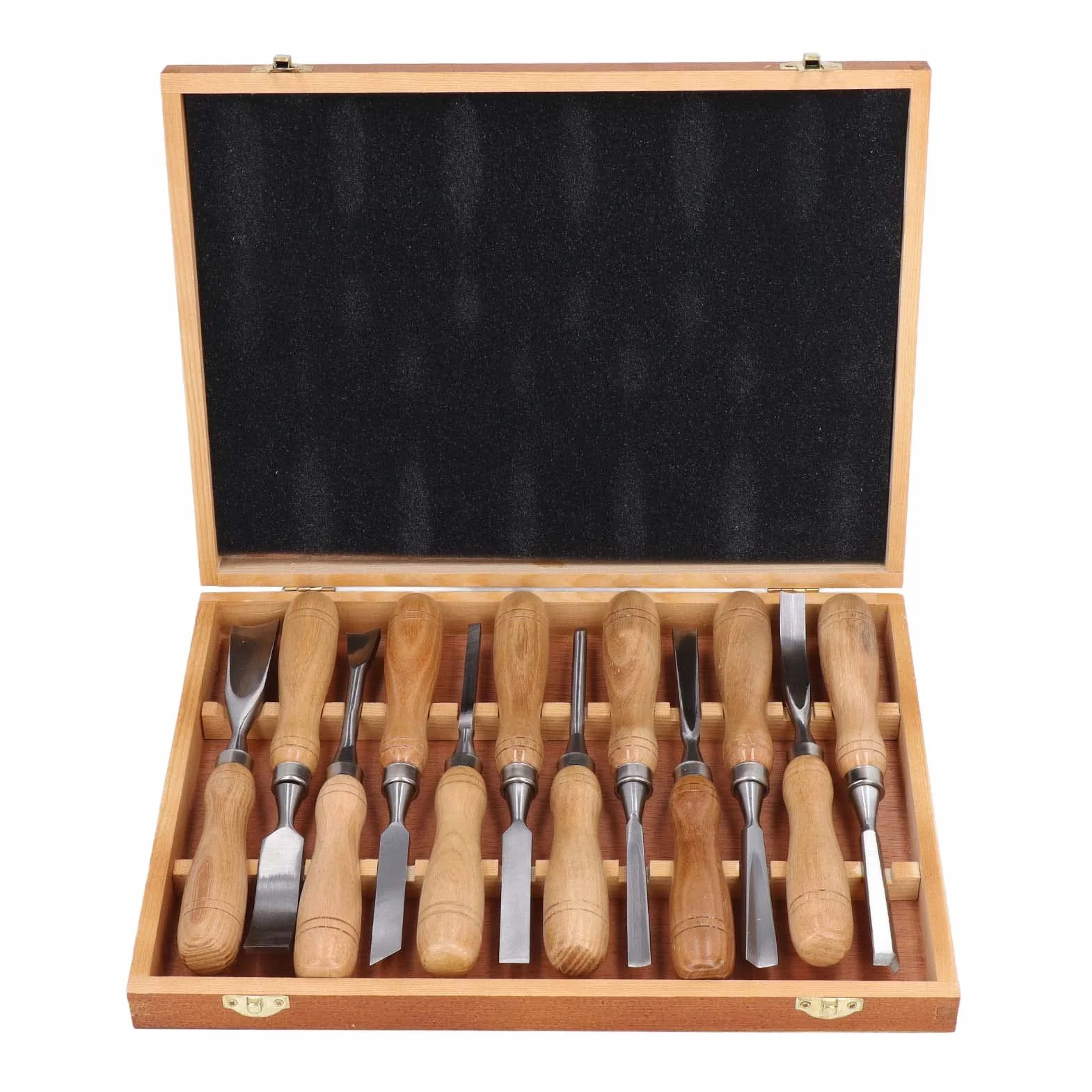 Juego de Herramientas de Talla de Madera de 12, CRV 60, Cuchillas de Acero de Alta Dureza, Juego de Cincel para Carpintería con Caja de Almacenamiento de Madera para Principiantes