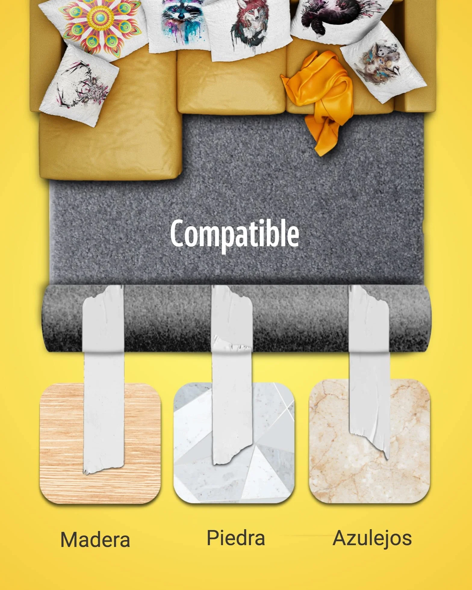 TapePlus Cinta Antideslizante Alfombra Profesional – 5 cm por 36.5 m (¡2 x Más!) – Cinta Antideslizante para Alfombras con Adhesivo Doble Cara - Cinta Doble Cara Blanco Premium – Interior y Exterior