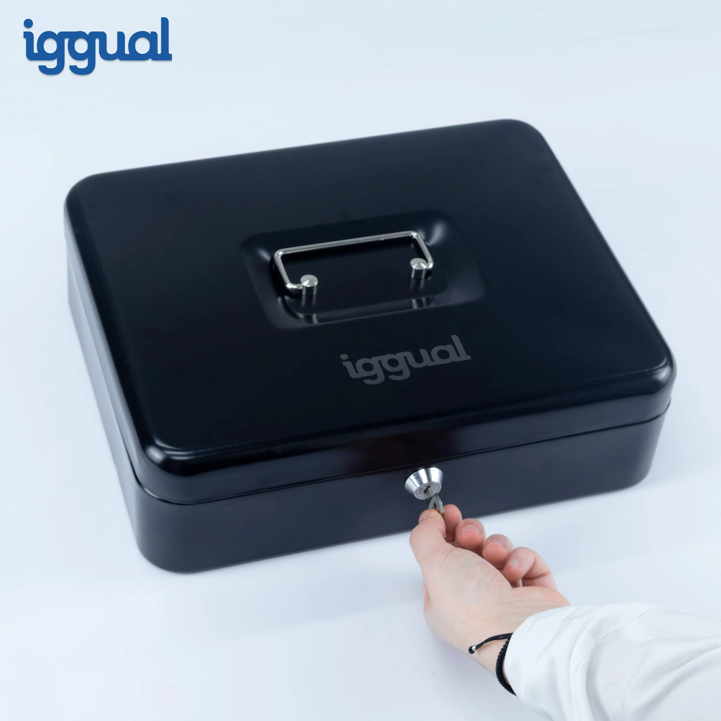 iggual Caja de Efectivo con 2 Llaves, Bandeja Organizador, Negro