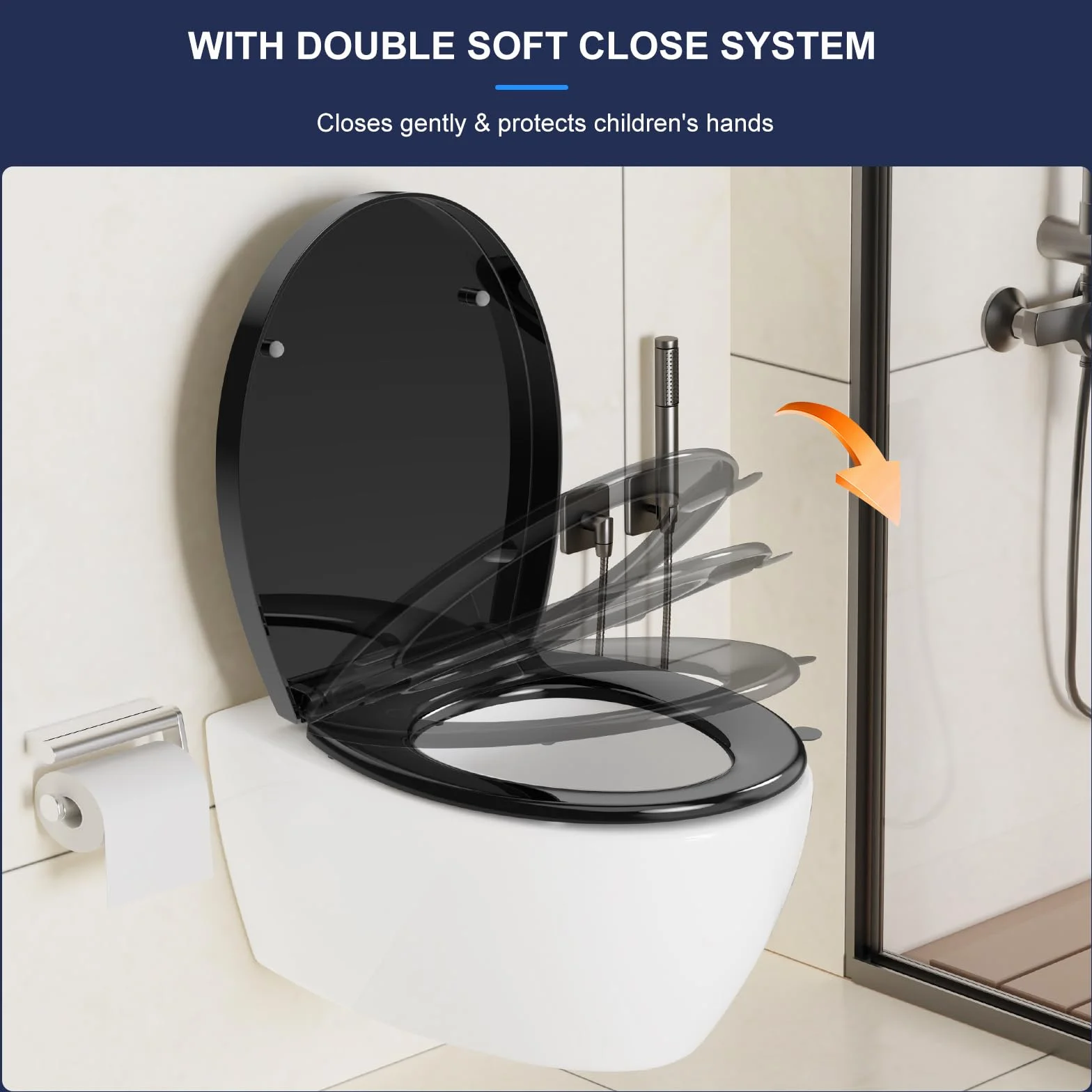 YEAUPE PRO Asiento de Inodoro Universal Forma O Cierre Suave Liberación Rápida Negro 44,6x37,2x4,3cm