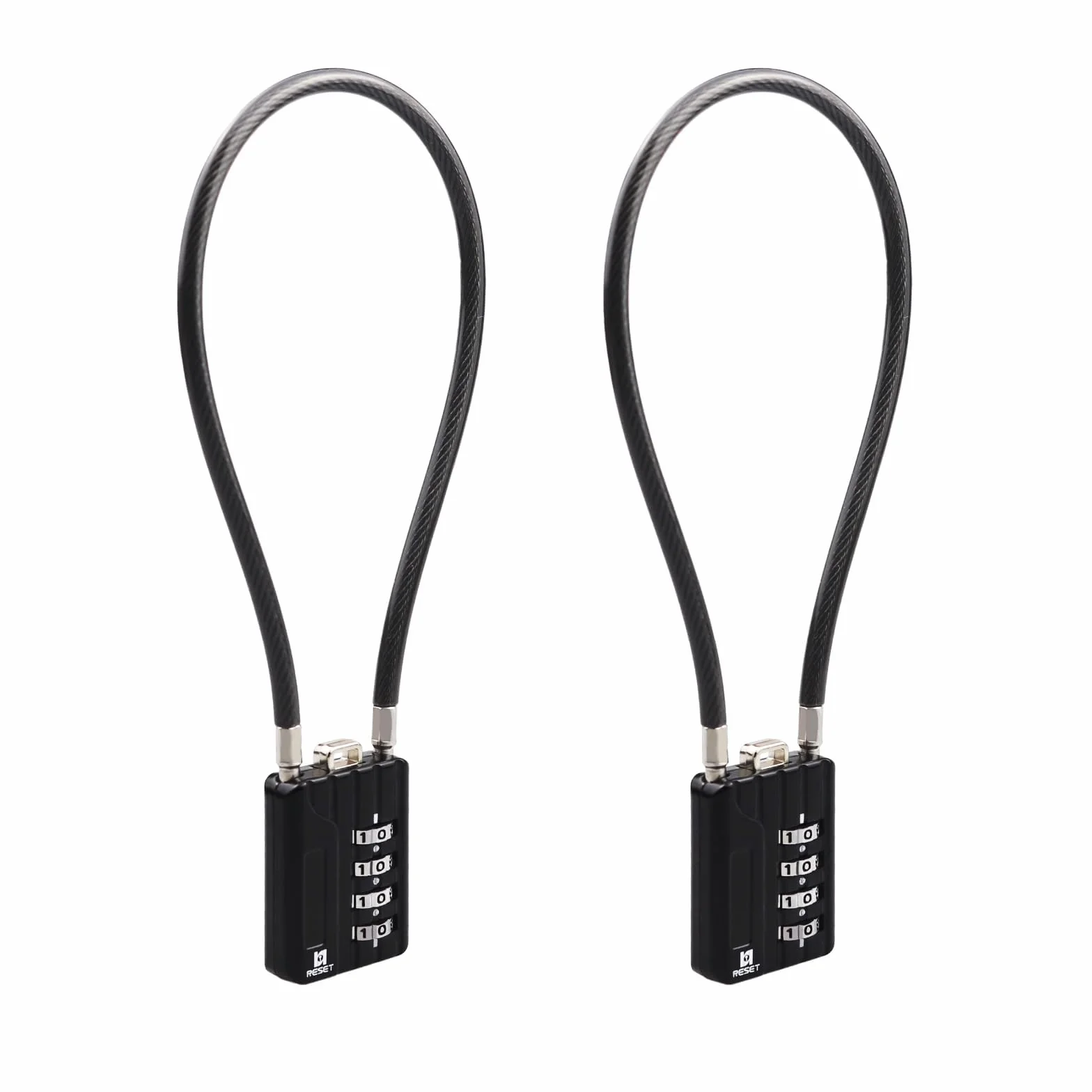 RESET-204 candado de cable flexible de 30 cm con combinación de 4 dígitos, candado largo para cubo de basura, taquilla, equipaje, maleta, casco y armero, diámetro 5 mm, negro, 2 unidad