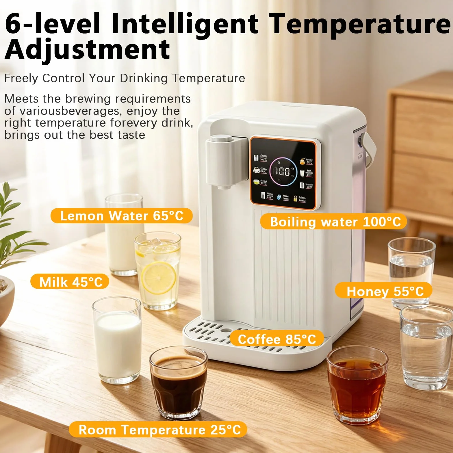 Dispensador de Agua, Estación de Agua 3L Dispensador Instantáneo de Caliente con 2 Filtro Instantáneo de Encimera con 6 Temperaturas Ajustables y 8 Volúmenes de Agua, Tanque Extraíble