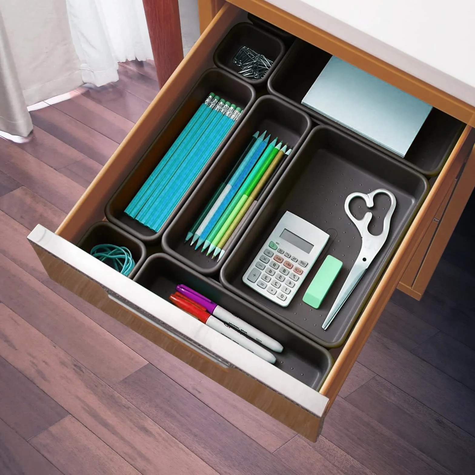 Organizador de Cajones 48 pcs Plástico Separadores para Cocina Baño Maquillaje Escritorio Negro