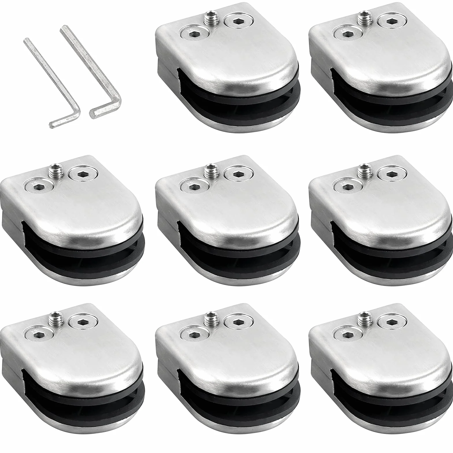 Kamtop Abrazaderas de Vidrio 8-10mm 8PCS Soporte de Vidrio de Acero Inoxidable 304 Clip de Cristal con Tornillos de Microajuste para Barandilla Escalera Balcón - Plata