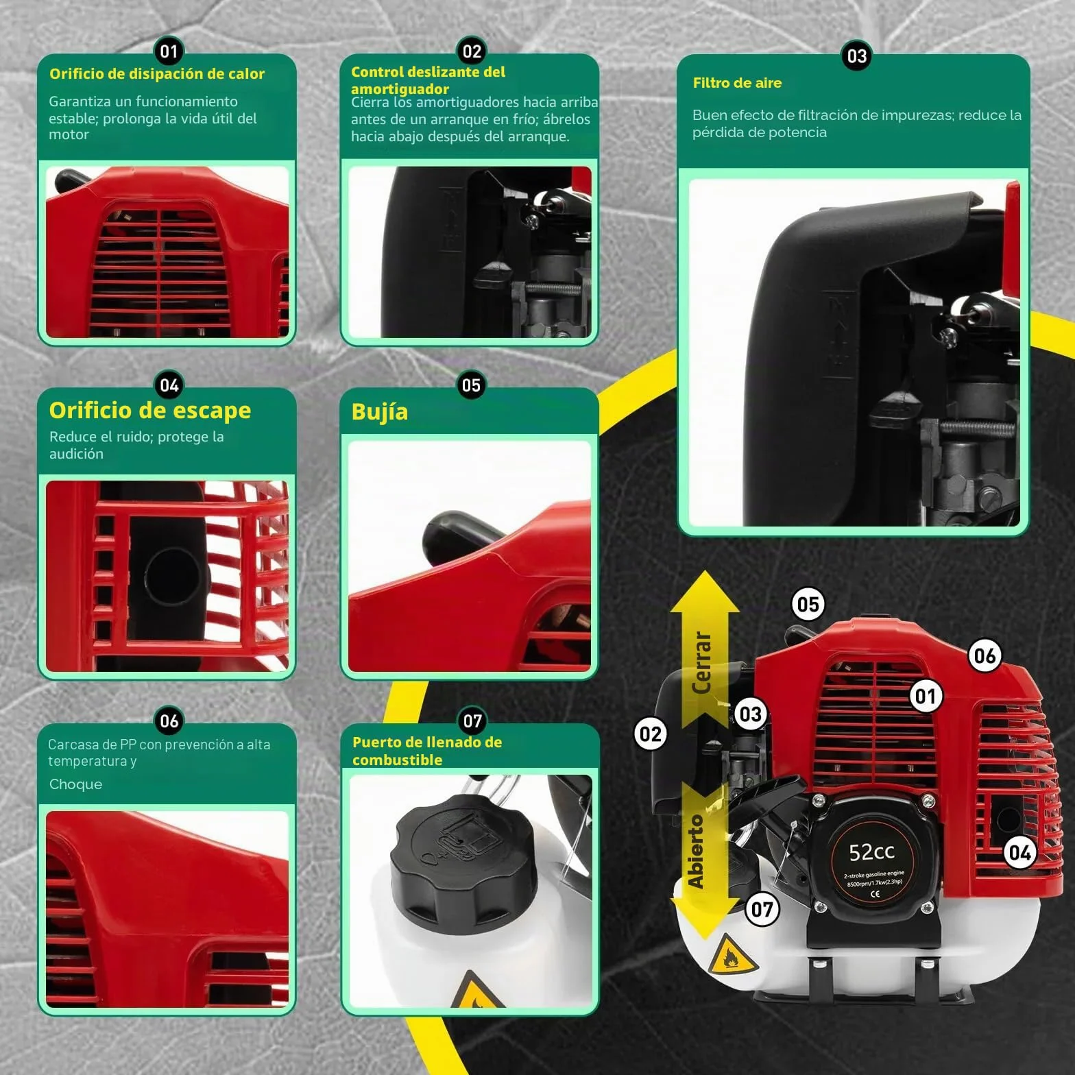Barredora de césped artificial, 43 cc, cepillo eléctrico de gasolina, escoba de mano, entrada, hoja artificial, cepillo de césped de 2 tiempos, escoba al aire libre, barredora de mano de 1,25 kw,