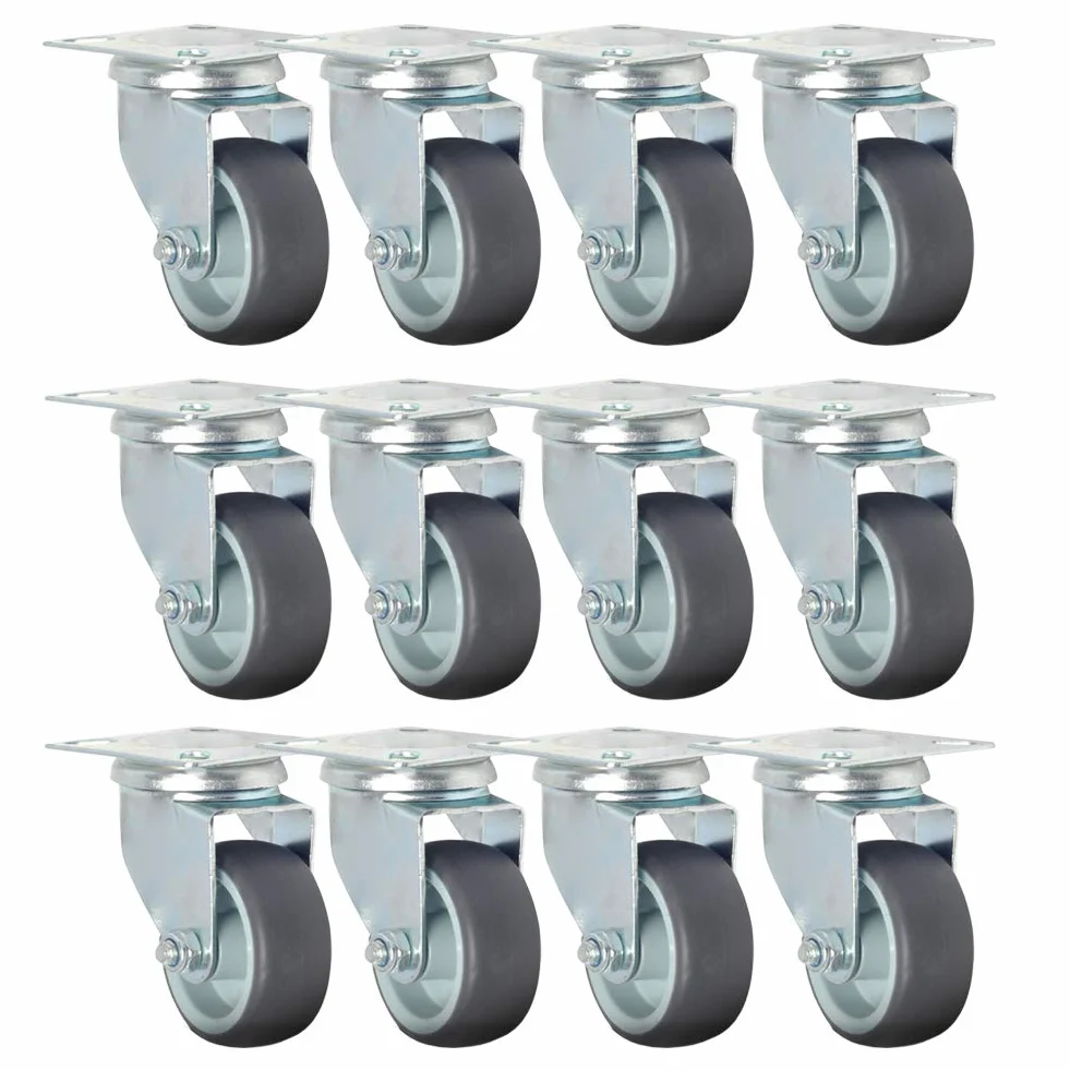 Juego de 12 Ruedas Giratorias Hasta 50 kg por Rueda, Ruedas para Muebles Pesados Giratorio 360 Grados, 50MM Ruedas de Transporte para Mover Muebles, Carros, Estanterías