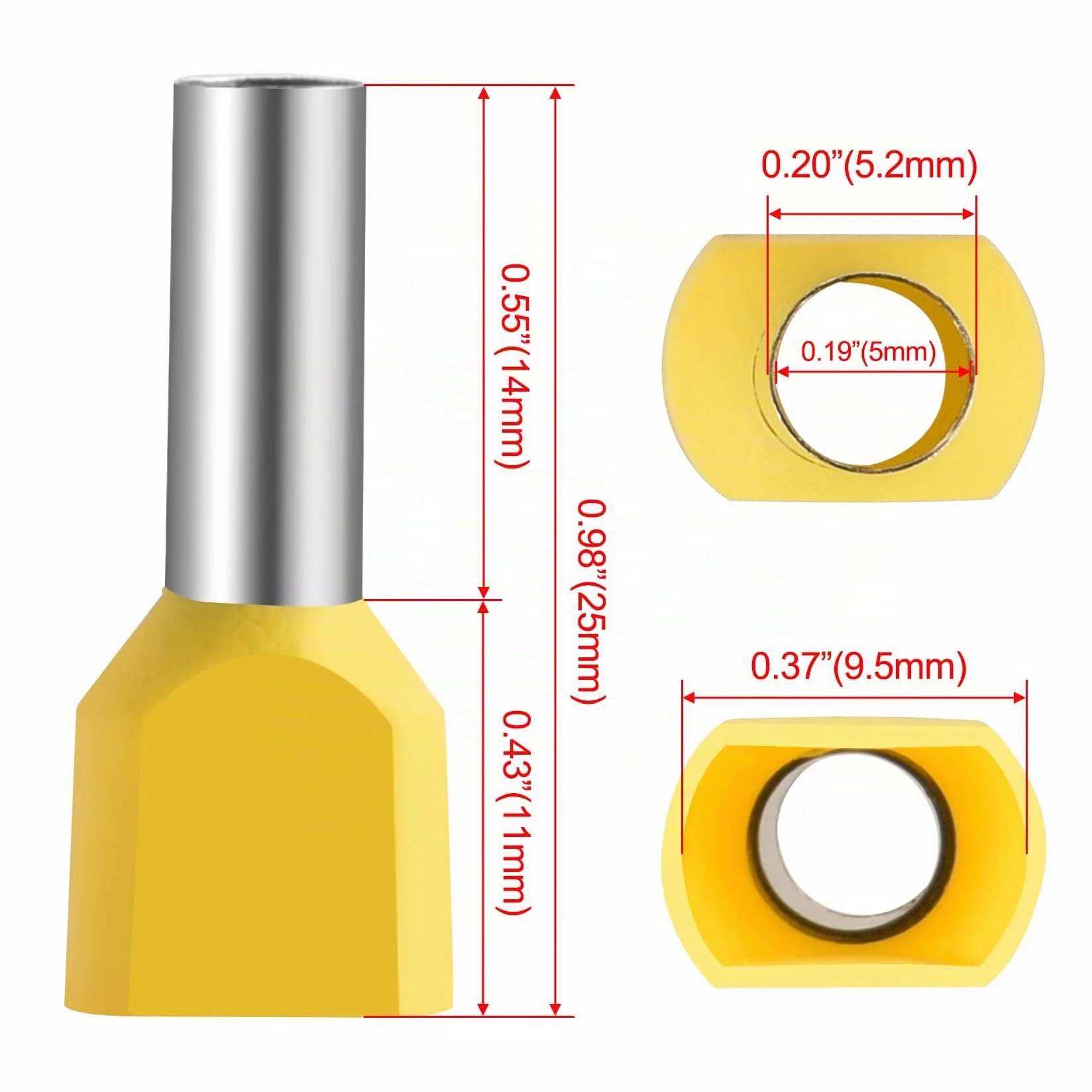 Heschen TE6014 Terminales de crimpar gemelos AWG10 6mm² 14mm Amarillo Paquete 100