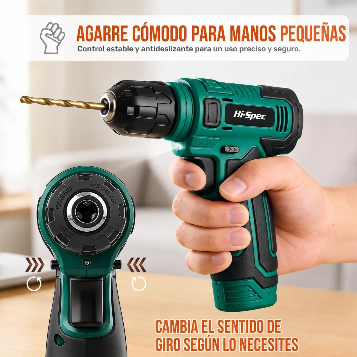 Hi-Spec Kit Herramientas Casa Multiusos Color Verde, Caja Herramientas con Atornillador Eléctrico Inalámbrico 8V, Maletín Portátil para Bricolaje Doméstico