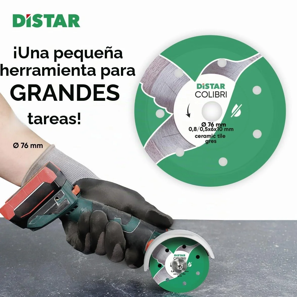 DiSTAR Disco de corte de diamante Colibri, diámetro de 76 mm x 10 mm, ultrafino de 0,8 mm para gres porcelánico y cerámica, disco de corte profesional para amoladora angular inalámbrica y pequeña