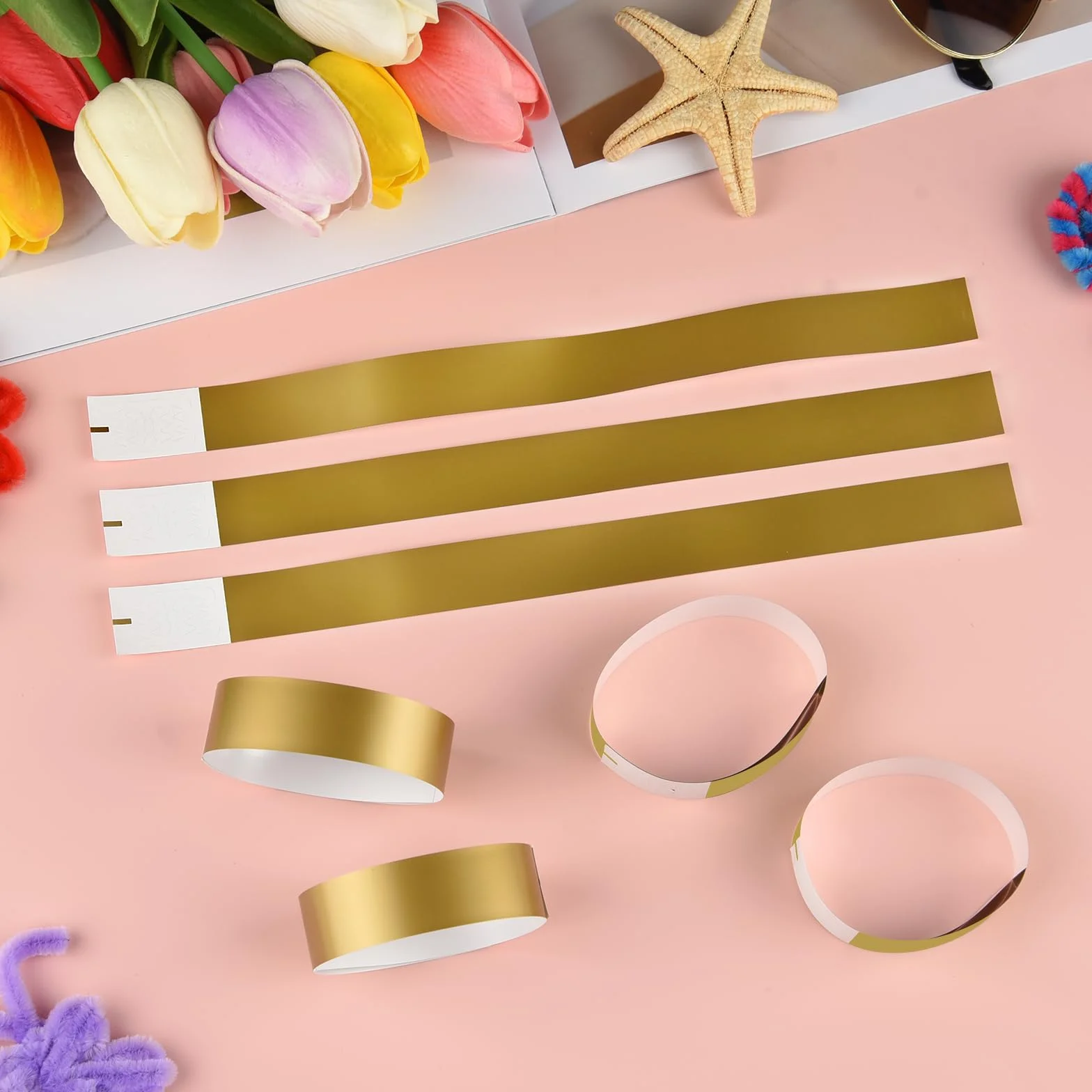 Pulseras de papel resistentes al agua para eventos, festival, concierto - 400 unidades (dorado)