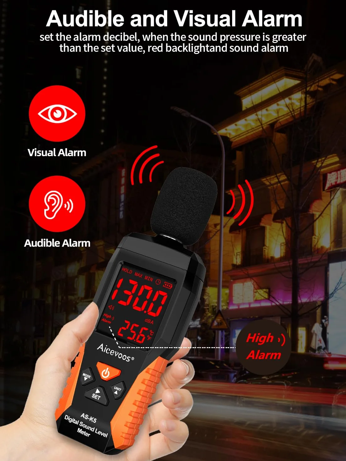 Sonómetro Homologado Medidor Decibelios 30~130 dB Ponderación A MAX/MIN