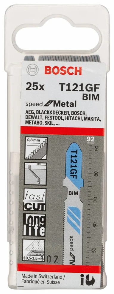 Bosch Professional 25x Hojas de sierra de calar T 121 GF Speed for Metal (para Láminas de acero, accesorios Sierra de calar)