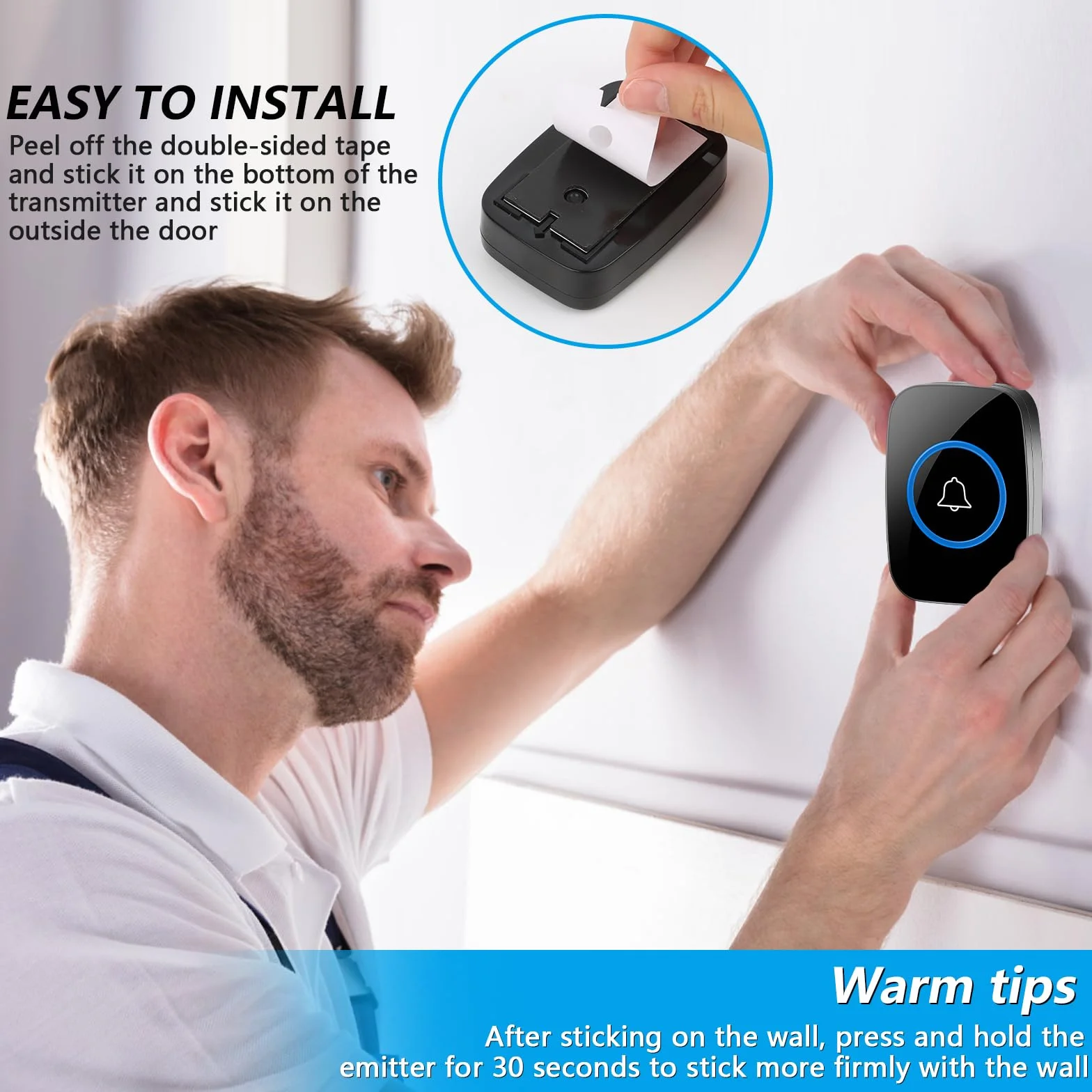 VFANDV Timbre Inalámbrico Exterior Impermeable, IP44 Impermeable Doorbell 300M, Kit de Timbre Inalambrico, 5 Niveles de Volumen y 60 Melodías, Indicador LED para Hogar, Salón, Oficina (Negro)