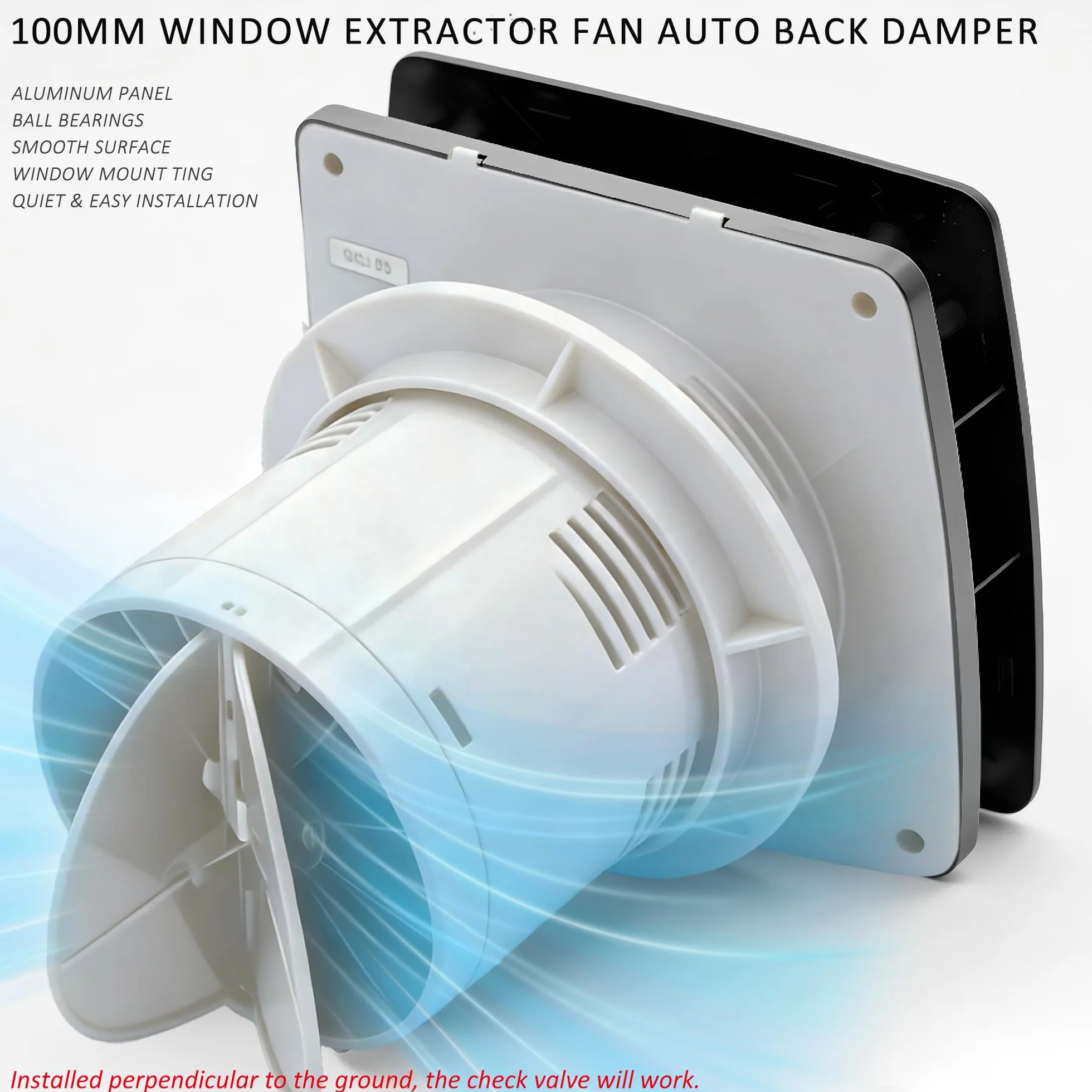 Extractor de Aire 100mm Silencioso 95 m³/h Baño con Válvula Antirretorno Aluminio Cepillado