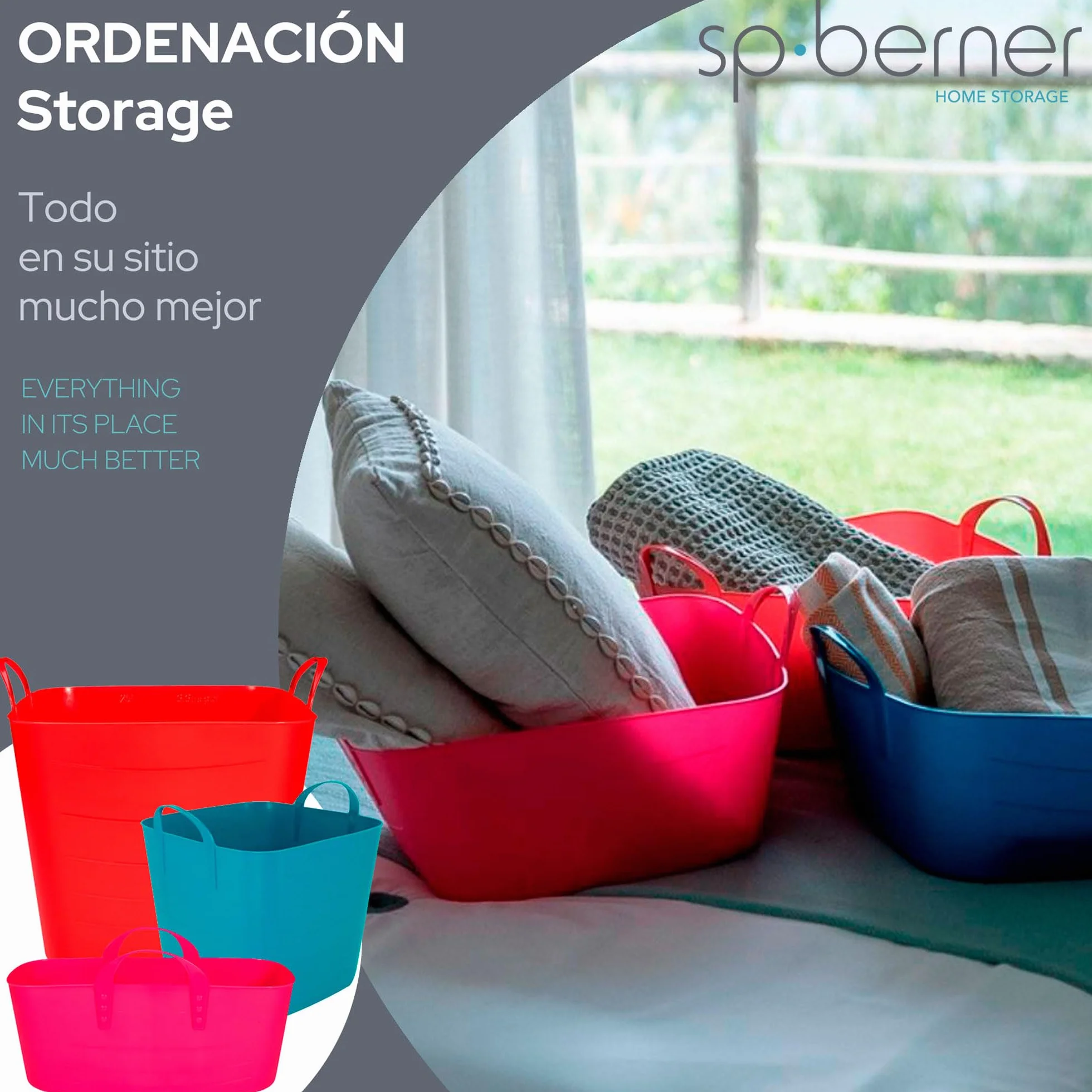 SP Berner 3x Life Story Cestos, 10 L y 25 L y 40 L, Pink
