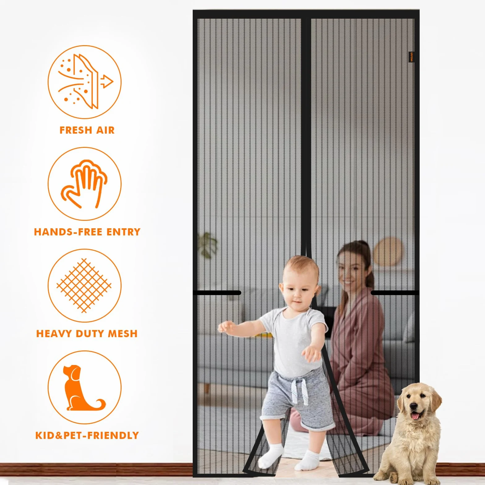 GRIFEMA GH2001-8 Mosquitera Magnética para Puerta 80×200 CM Negro