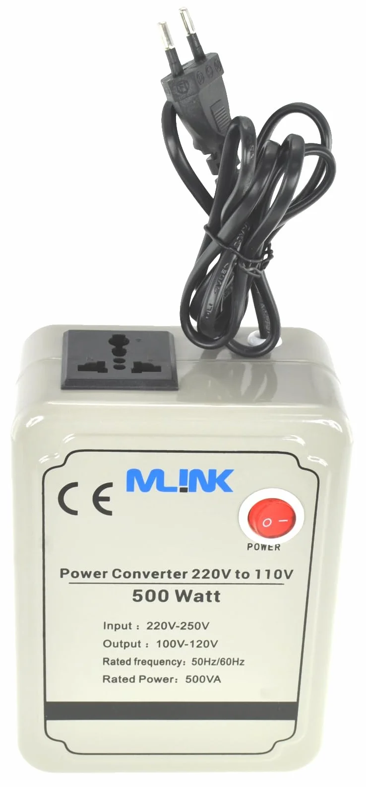 Mlink Transformador de Voltaje 220V a 110V 500W Toroidal Senoidal con Enchufe Universal para Dispositivos USA