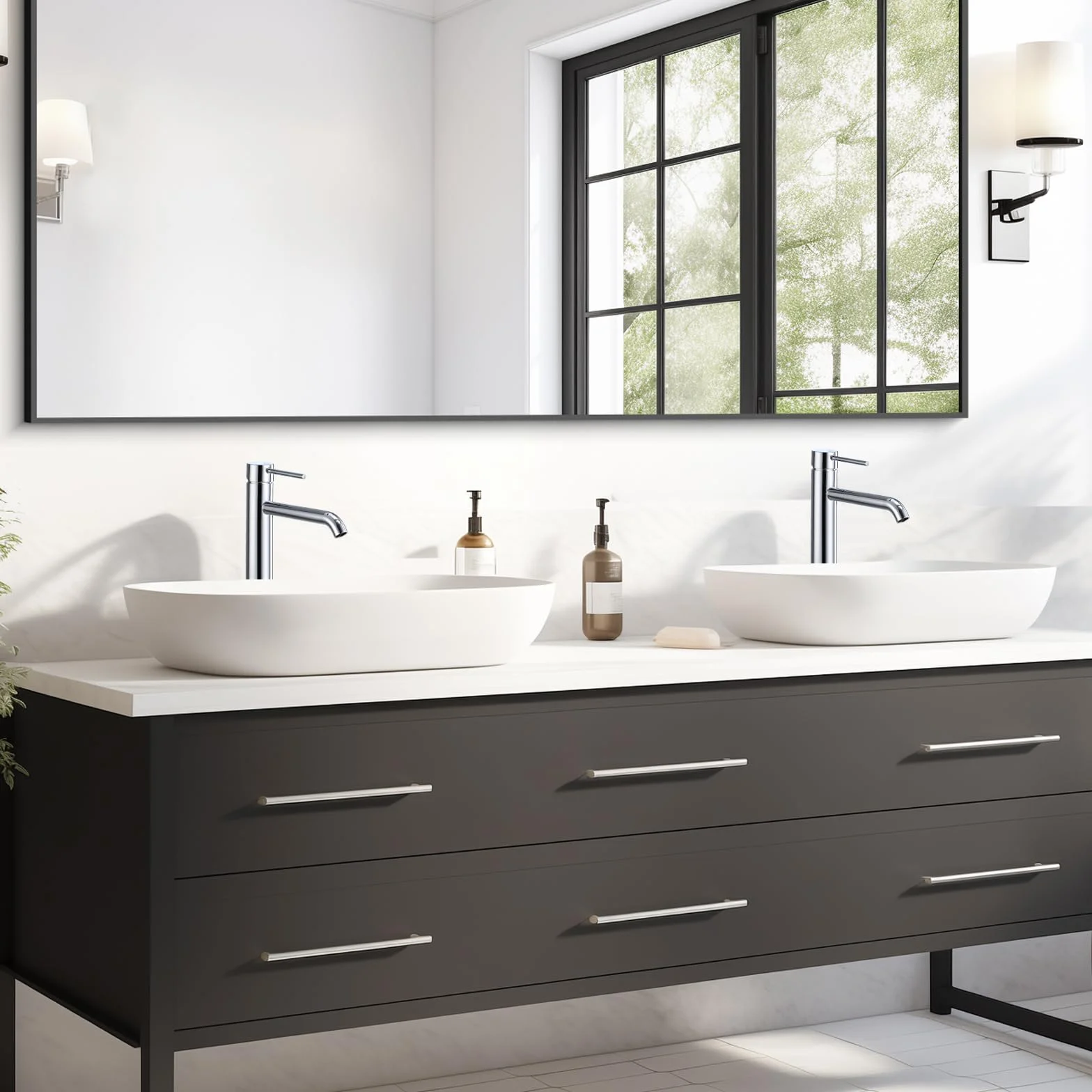 Grifo Lavabo Alto, BuntHaus Grifo Monomando Lavabo Agua Fría y Caliente, Grifos para Lavabo de Encimera, Grifos Mezclador de Baño de Acero Inoxidable 304, Aireador Extraíble, Sin Plomo, Cromado