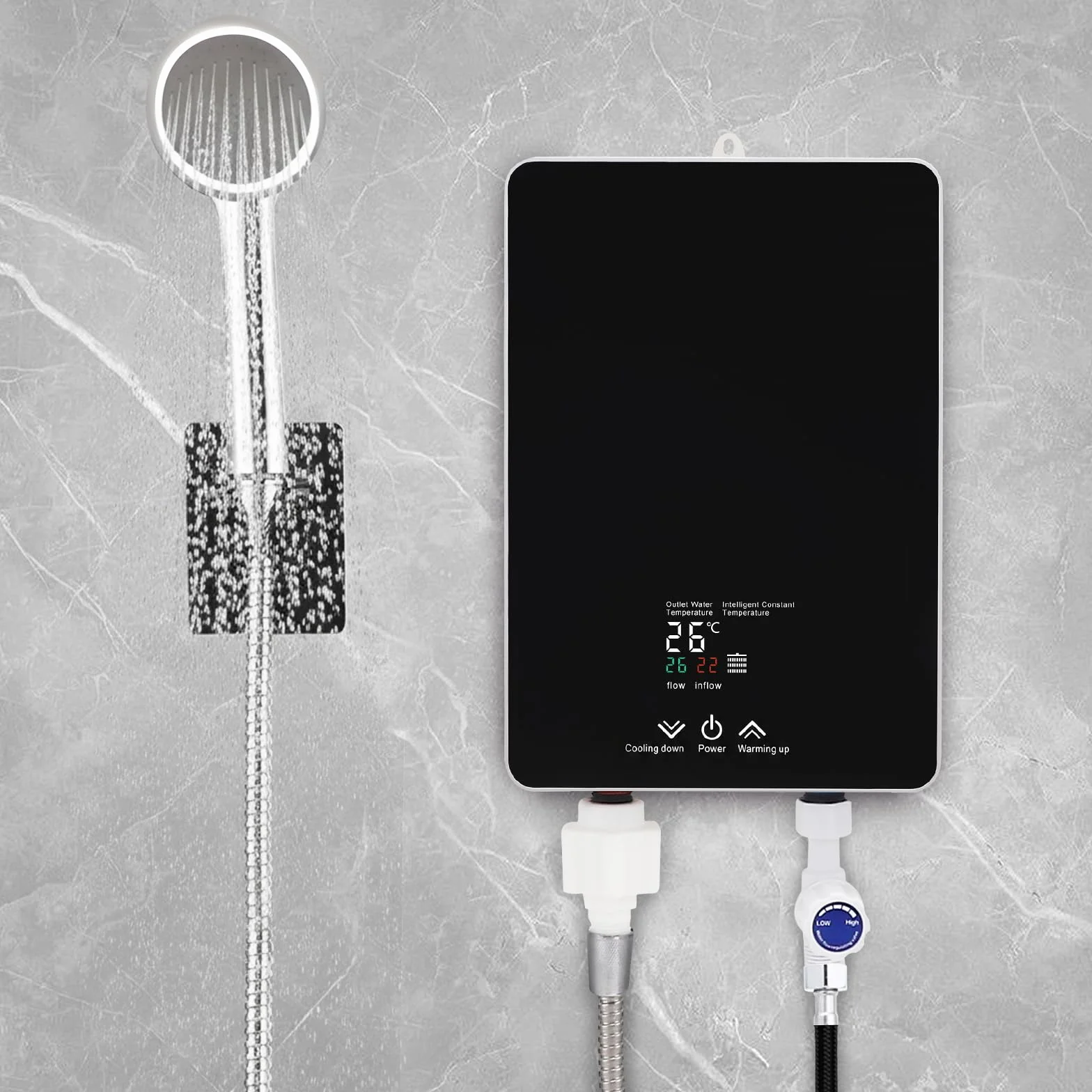 Calentador instantáneo de 5500 W, 230 V para ducha y cocina | Mini calentador de agua eléctrico con pantalla LED de temperatura y cabezal de ducha | Protección contra salpicaduras IPX4 para baño