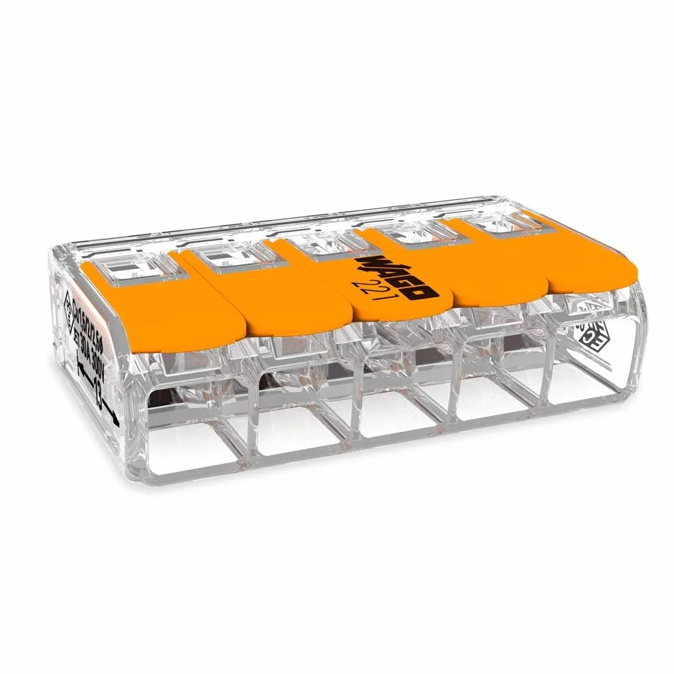 WAGO Terminales de conexión 221-615 | 5 polos, hasta 6 mm², conector de cable compacto con palanca para todos los tipos de conductores en todo el mundo, seguridad de aplicación confirmada, 6 unidades