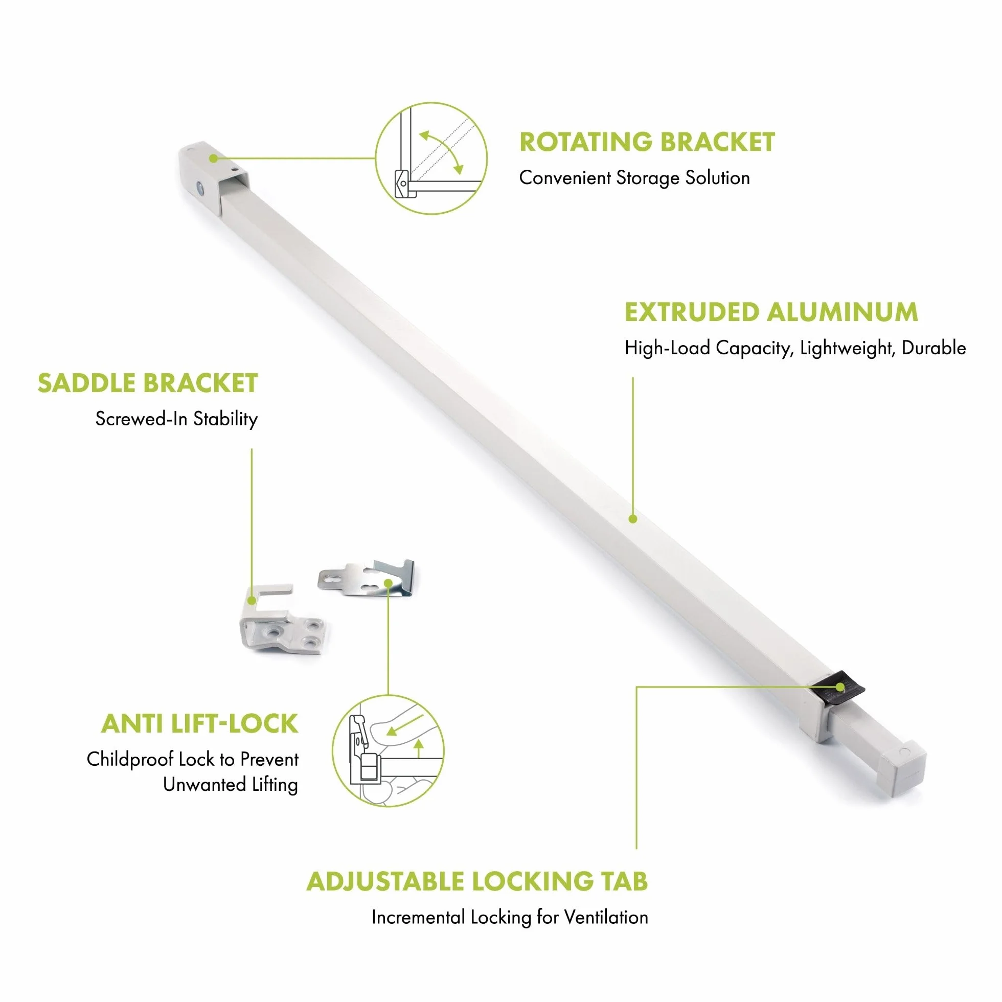 Ideal Security Inc. SK110W. Barra de seguridad blanca para puertas del patio, SK110W