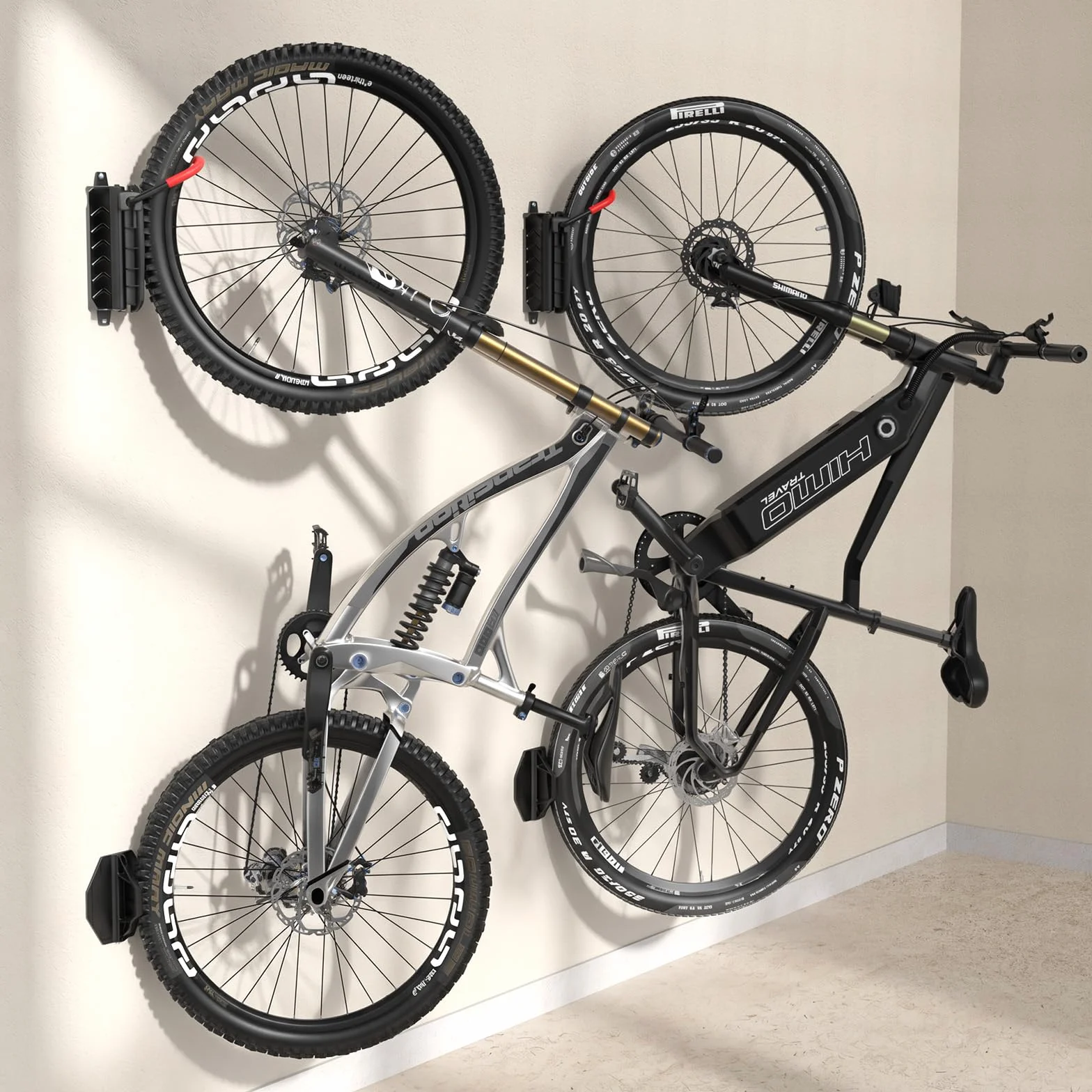 Housolution Soporte Vertical de Pared Giratorio para Bicicletas, Soportes de Ppared para Bicicletas de Montaña, Soporte de Almacenamiento de Bicicletas para Garaje, Soporta hasta 66 Libras(2 Paquete)