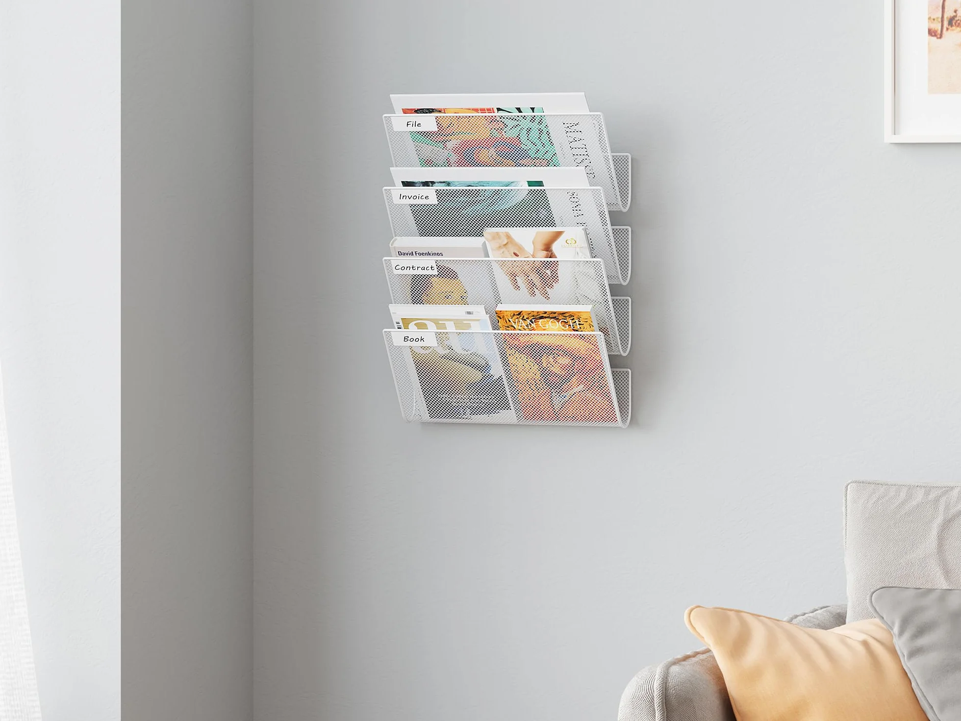 EasyPAG Archivador de Pared 3 Compartimentos Metal Malla A4 Oficina Organizador Documentos Blanco